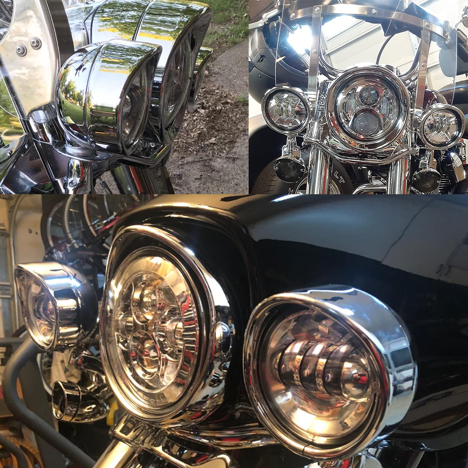 Set Moto di 7 Ghiere per Fari + 4 1/2 "Ghiere per Fendinebbia Decorate Anello per Harley Touring Road King