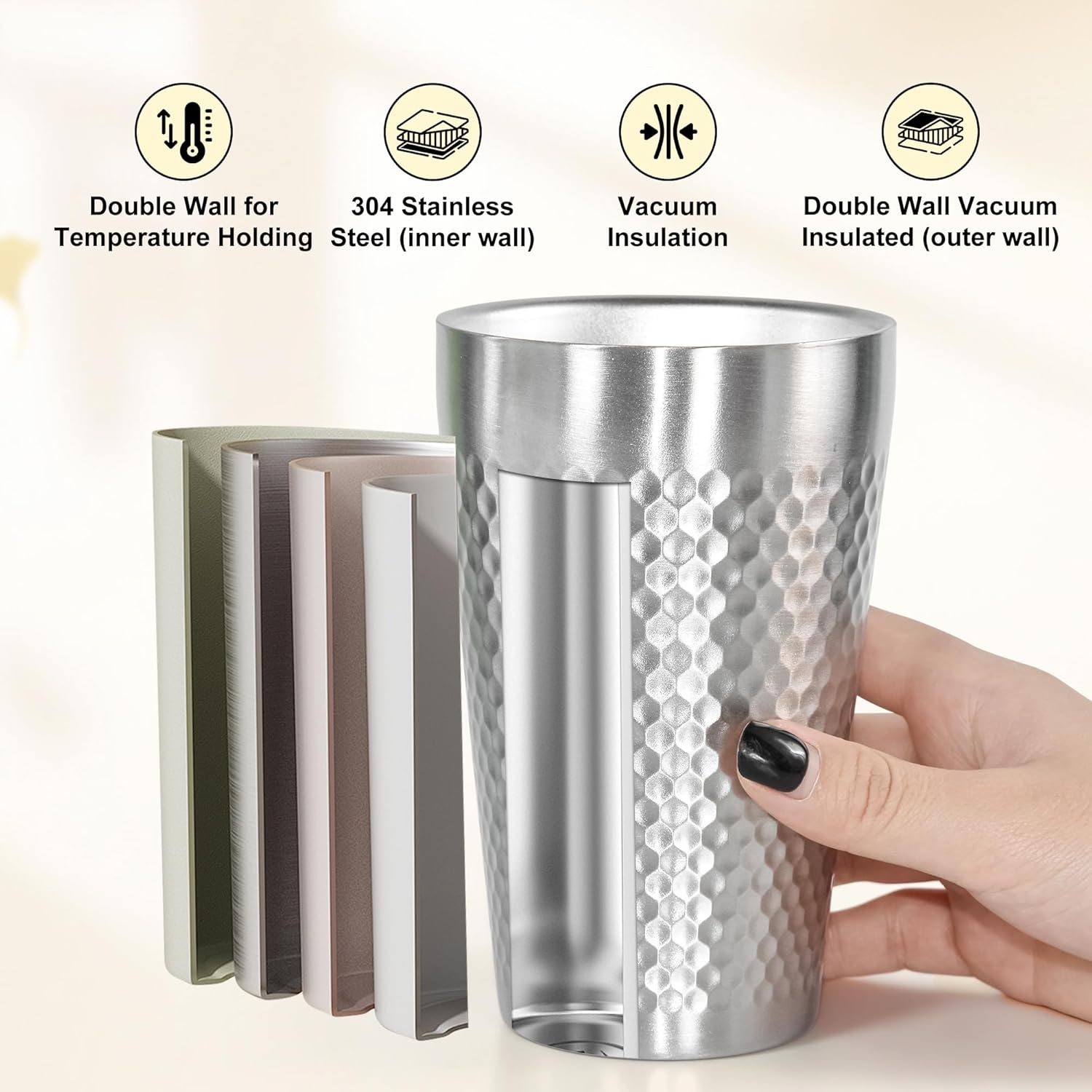AGH 4 Pack Stainless Steel Cups for Kids, Metal 15oz Double Layer Insulated Cup, Reusable Stackable Cup for Party Outdoor (Matte Silver) - Image 2