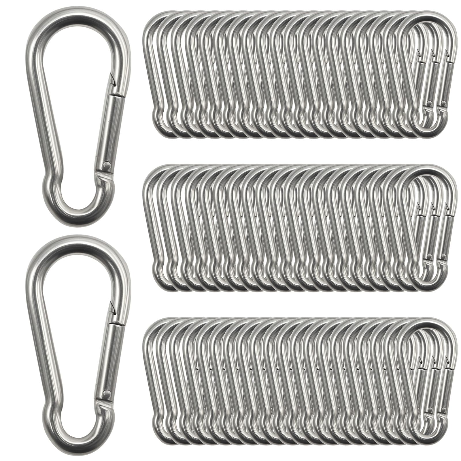 JUUDDENPARTS 60 PCS M6 Carabiner Clips, Galvanized Steel Spring Snap Hooks, 120kg Capacity for Camping Hiking Pet Equipment