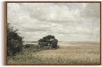 InSimSea Framed Canvas Wall Art Vintage Decor, Vast Field Cloudy Sky Vintage Wall Decor, Large Landscape Prints, Mid Century Modern Decor, Rustic Farmhouse Bedroom Decor, Retro Room Decor, 20"x30"