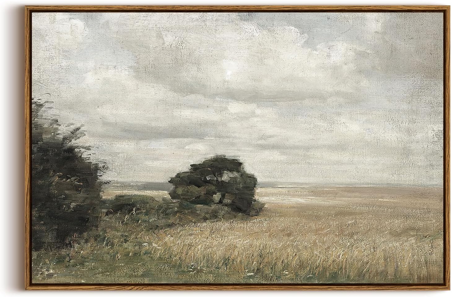 InSimSea Framed Canvas Wall Art Vintage Decor, Vast Field Cloudy Sky Vintage Wall Decor, Large Landscape Prints, Mid Century Modern Rustic Farmhouse Bedroom Retro Room Decorations, 20"x30"