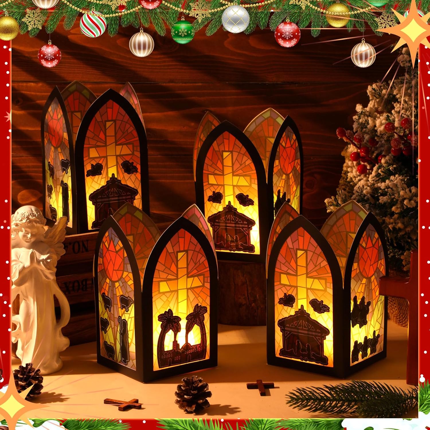 Colarr 24 Sets Christian Nativity Cross Paper Lantern Crafts Kit DIY Religious Crafts Cross Tissue Paper Bulk for Holy Night Christian Sunday School Activity Vbs Art Church Home Religious Decorations