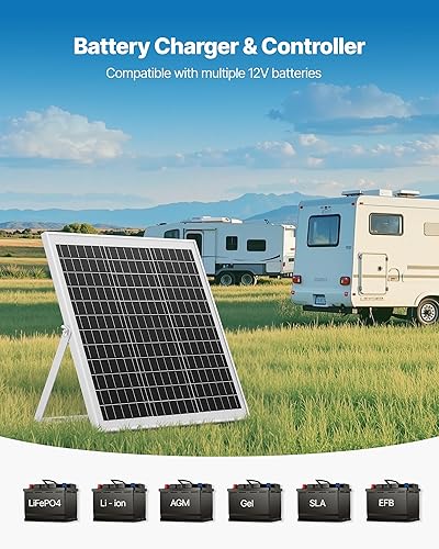 Miniatura 4 de VEVOR Cargador de Batería de Panel Solar de 20W 12V, Cargador de Goteo Mantenedor de Batería Solar con Controlador MPPT Inteligente y Soporte de