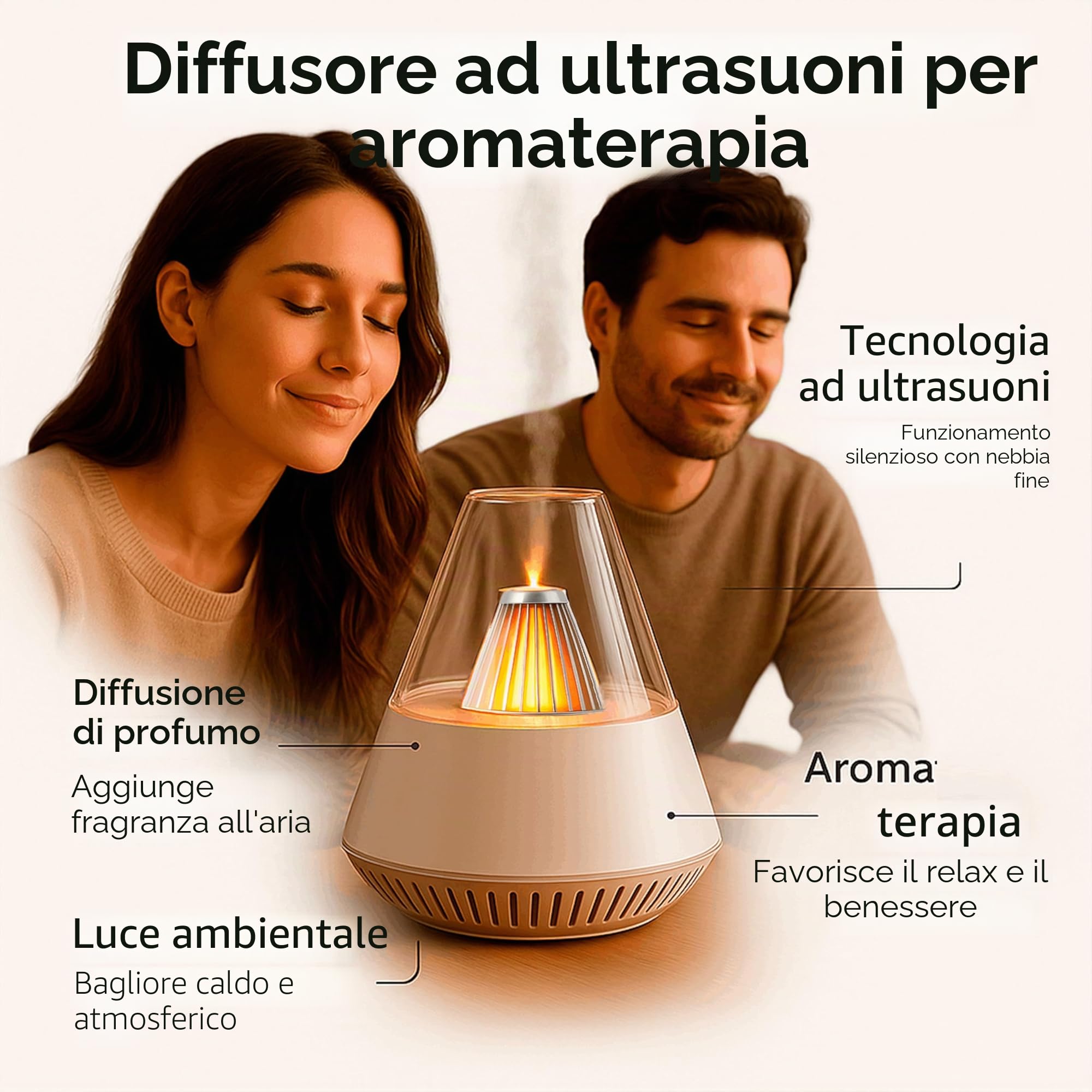 ALMA® Diffusore & Umidificatore per aromaterapia a lampada a lume di candela, diffusore di oli essenziali, 150 ml, umidificatore ad ultrasuoni a nebbia (Black)