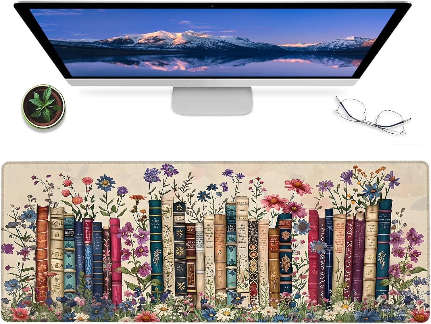 Retro Book Gaming Mouse Pad,12x31.5in Non-Slip Rubber Vintage Flower Desk Mat,Large Extended Mousepad for Office Home Laptop,Mice Pads Gifts,Game Lover Deskmat Decor (Library)