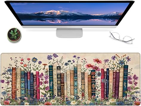Retro Book Gaming Mouse Pad,12x31.5in Non-Slip Rubber Vintage Flower Desk Mat,Large Extended Mousepad for Office Home Laptop,Mice Pads Gifts,Game Lover Deskmat Decor Library