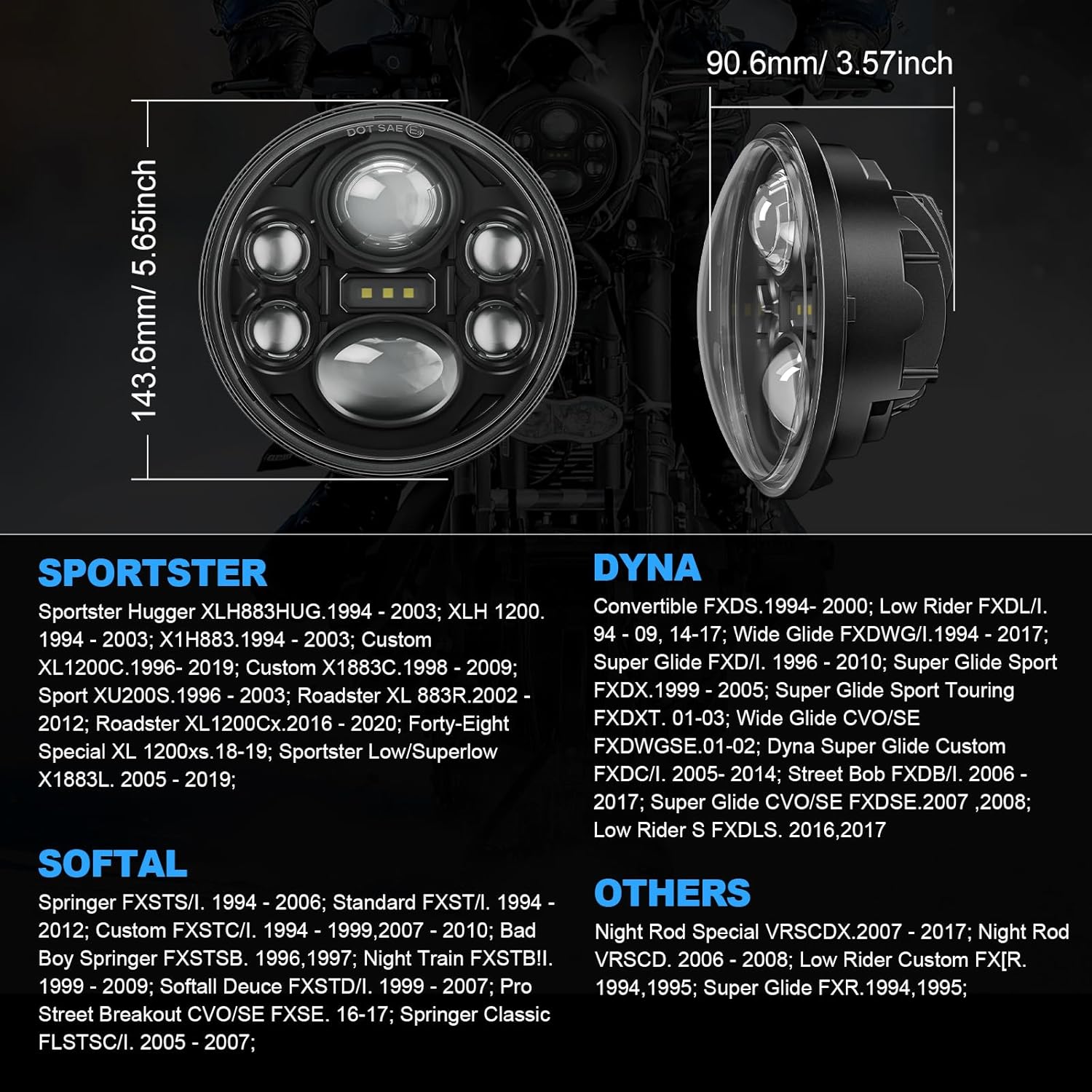 SUPAREE 5.75 Inch LED Motorcycle Headlight Plug & Play 5-3/4" Motorcycle Projection Headlight Compatible with Dyna Softail Deuce Wide Glide Sportster Indian Scout
