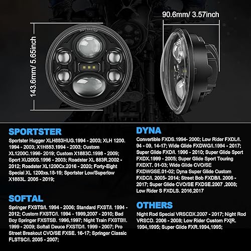 Miniatura 6 de SUPAREE Faro delantero LED de 5.75 pulgadas para motocicleta, Plug & Play, 5-34 pulgadas, compatible con Dyna Softail Deuce Wide Glide Sportster