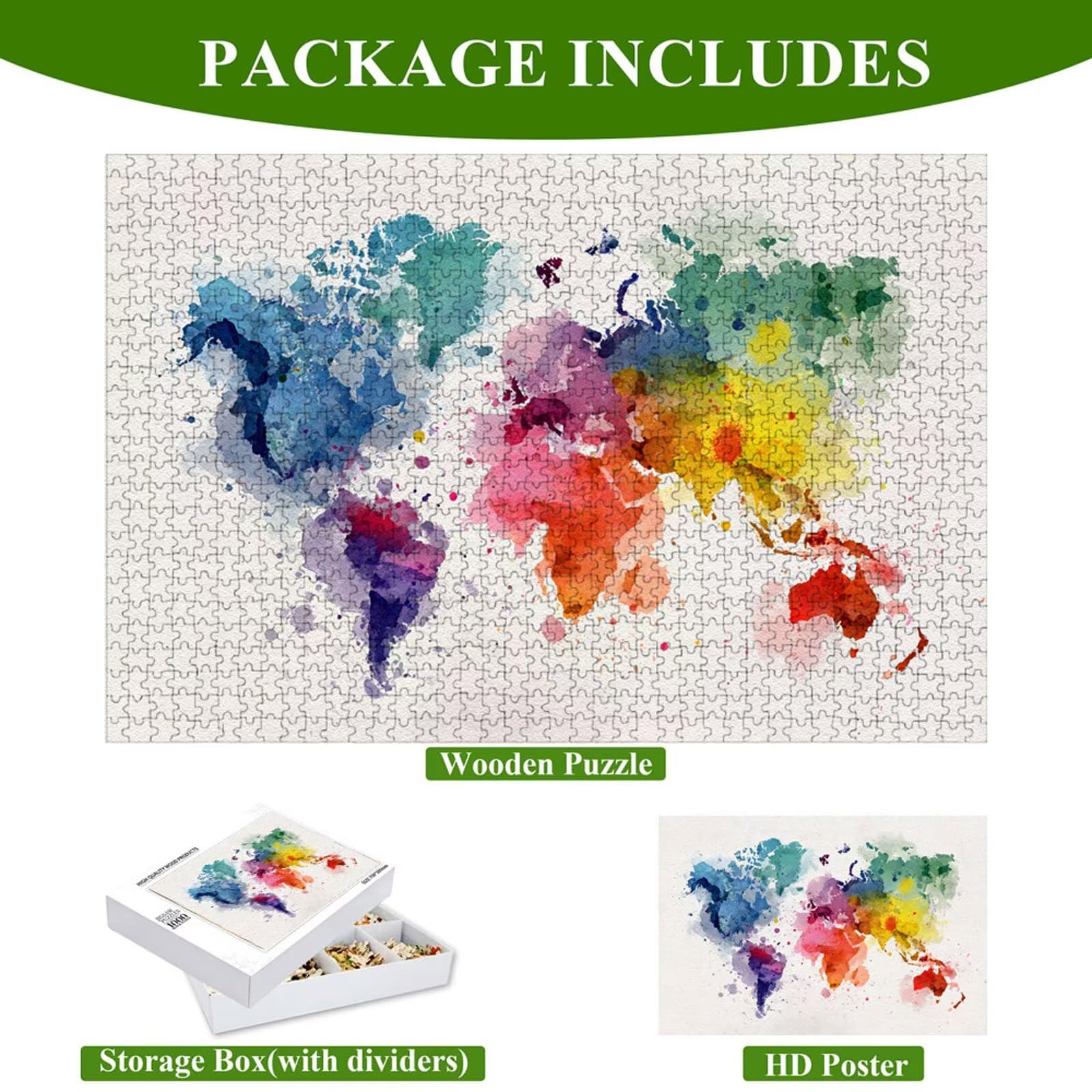 Puzzle 2000 elementów - Kolor i mapa świata - Trwałe drewniane puzzle z literami na odwrocie - 70 x 100 cm - Kreatywne hobby bez kurzu - Artykuł kolekcjonerski i ponad 14 lat P3#388