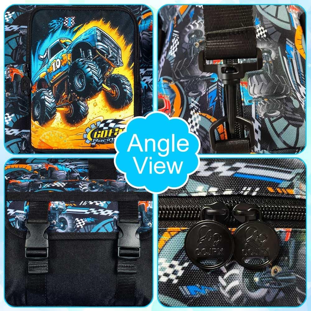 Kids Duffle Bag for Boys, Truck Travel Bag Personalized Tote with Shoes Compartment, Carry On Weekender Sleepover Bag for Sport Gym(Black) - Image 4