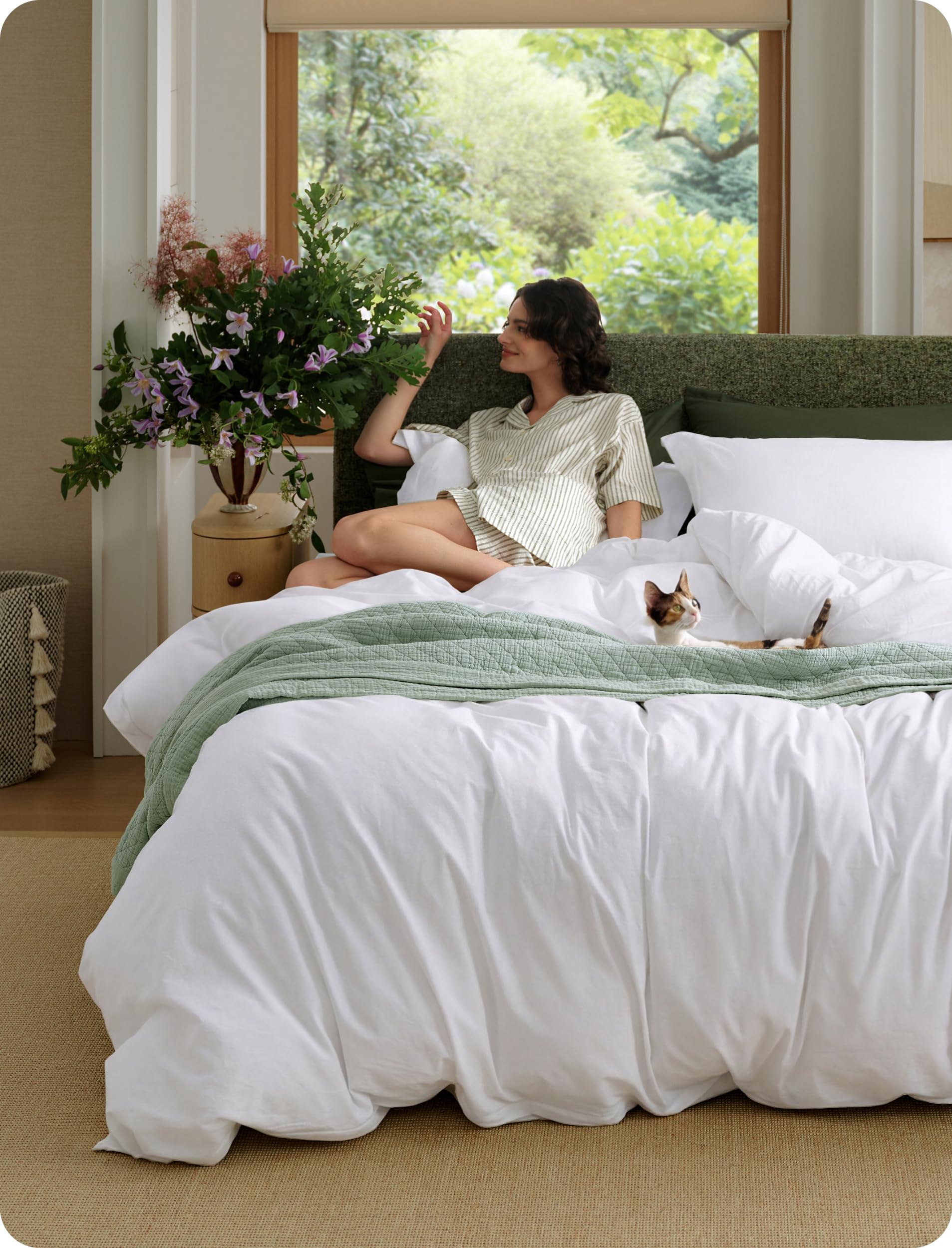 Photo 1 of Bedsure PureWoven 100% Washed Cotton Duvet Cover Set, Oversized Queen, 3-PC