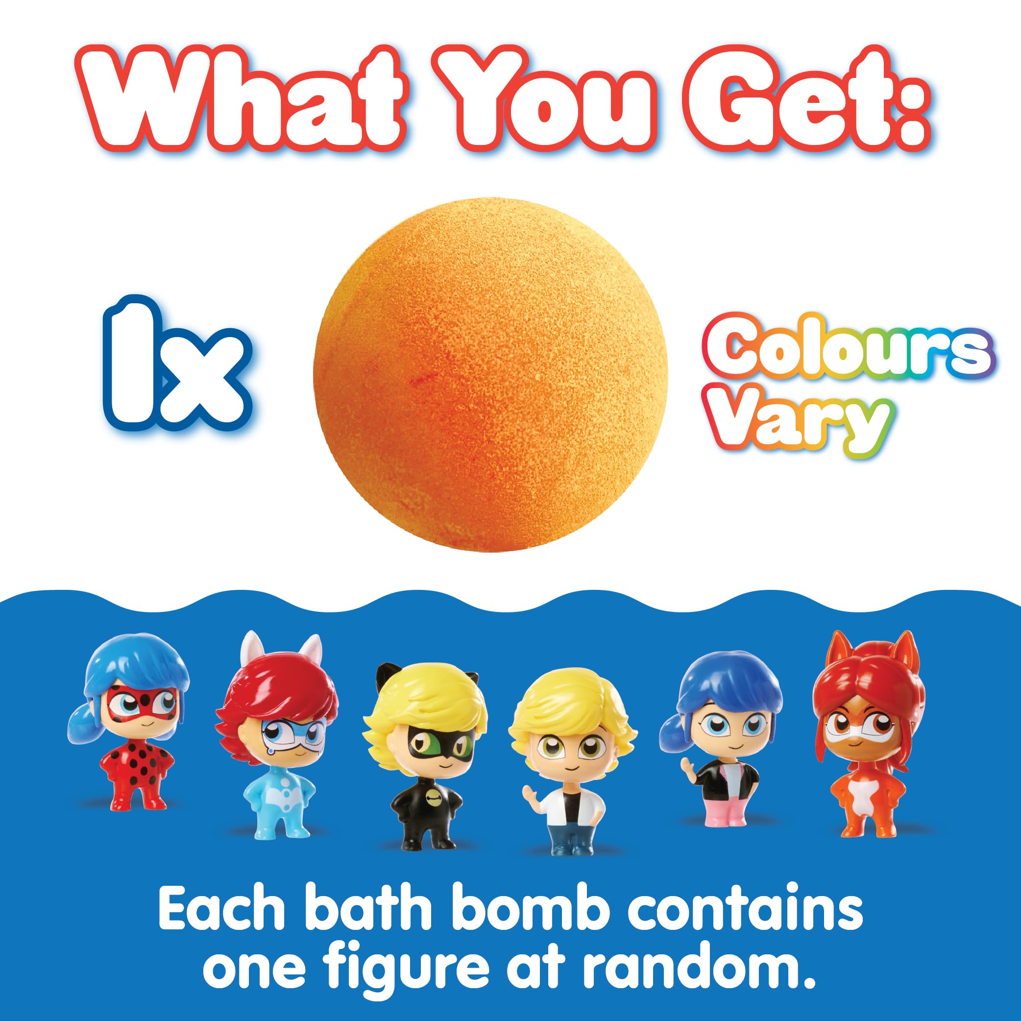 ZIMPLI - Large Miraculous Surprise Bath Bomb, 1 z 6 zabawek Miraculous do zebrania, 1 zabawka w każdej kuli Baff Bombz, kolekcjonerskie prezenty dla dziewczynek i chłopców