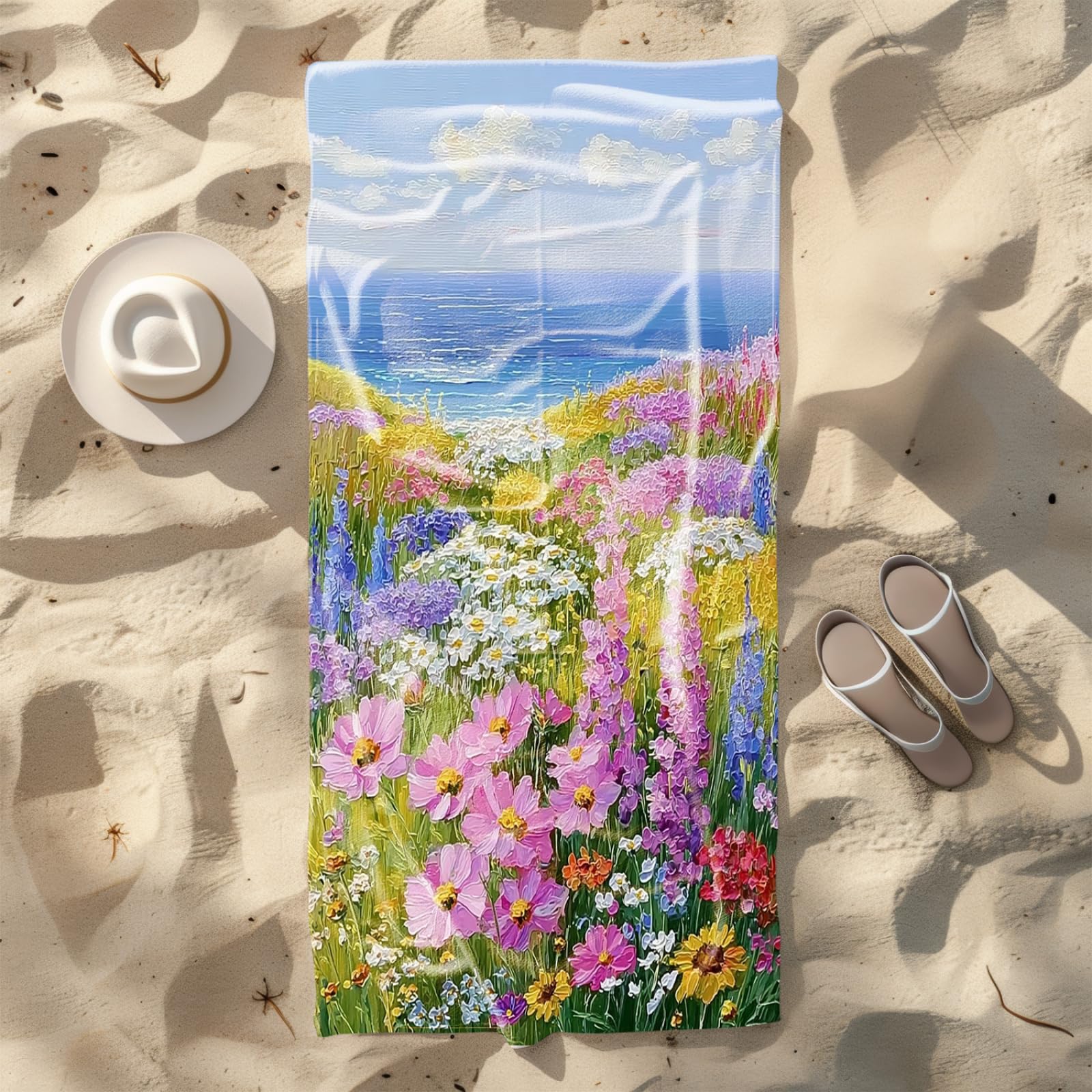 Drap de Plage XXL 200X200 Fleur Rose Mer Serviettes de Plage en Microfibre,Serviette Piscine Extra Large sans Sable pour Adultes Séchage Rapide