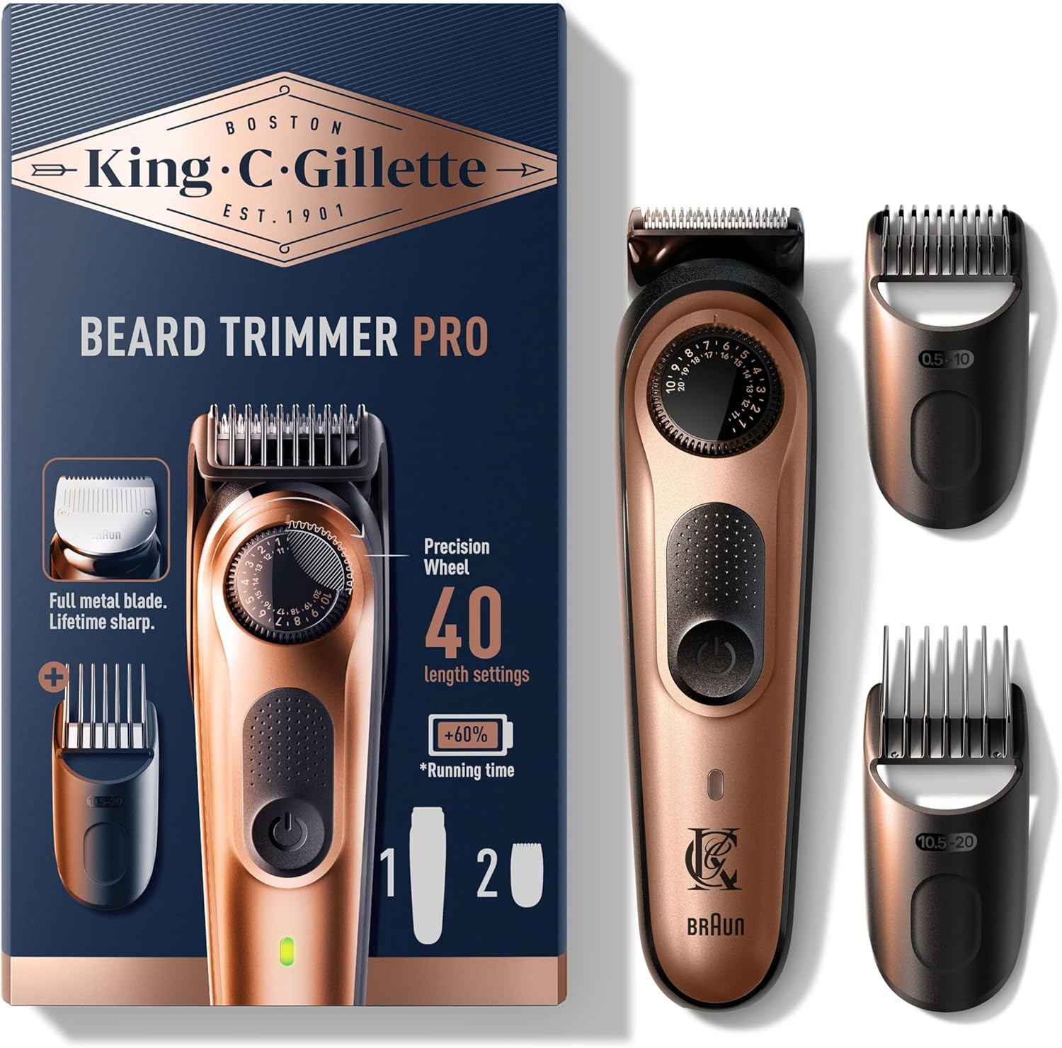 King C. Gillette beard trimmer PRO for men, with precision rotary knob for 40 length settings King C. Gillette beard trimmer PRO for men, with precision rotary knob for 40 length settings