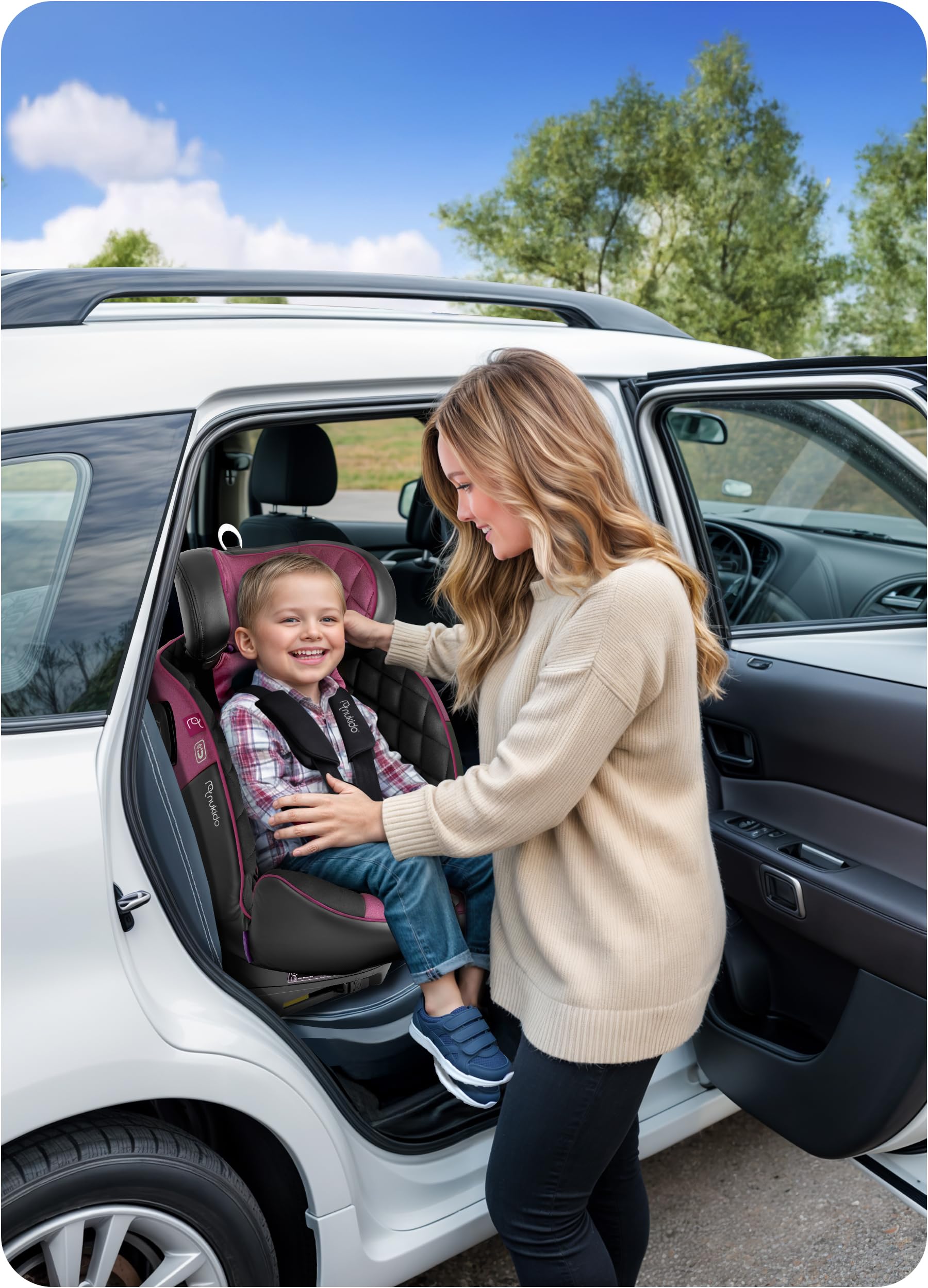 Nukido Kindersitz 360 Drehbar Autositz Kinder Kinderautositz i-Size ISOFIX 5 Punkt Sicherheitsgurt 0-12 Jahre Bis 36 kg Schwarz Rosa Prestige Line