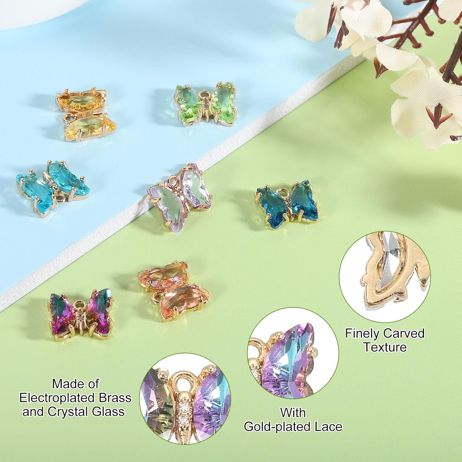 uxcell Crystal Gold Plated Butterfly Charm, Brass Zircon Charm Pendant for Jewelry Making DIY Bracelet Necklace Earring Phone Accessories Keychain Crafting - Image 3