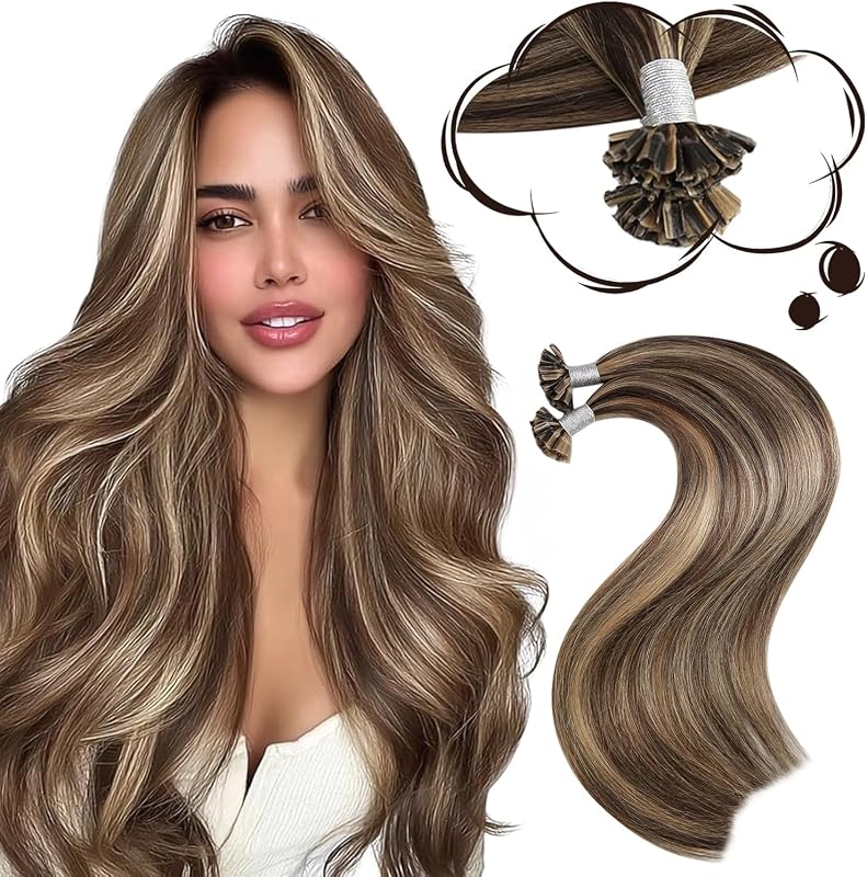 Moresoo Extensiones de cabello con punta en U Cabello humano, jengibre caramelo, 20 pulgadas | 50g 50 mechones, textura larga y recta, mezcla marrón jengibre, mechas caramelo, peinados largos de mujer