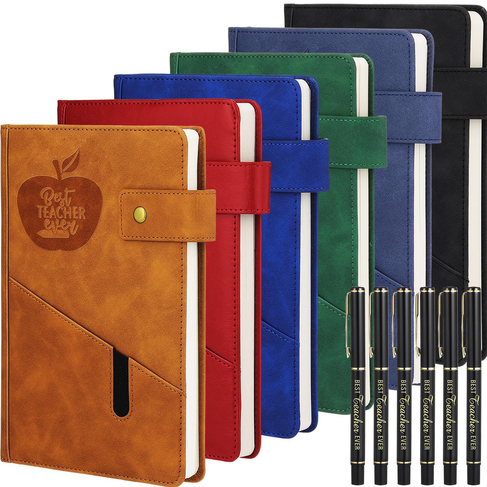 Set di 6 quaderni per insegnanti con penna, copertina rigida, formato A5, in pelle, regalo per insegnanti, per studenti, regalo di laurea, regalo di ringraziamento per insegnanti