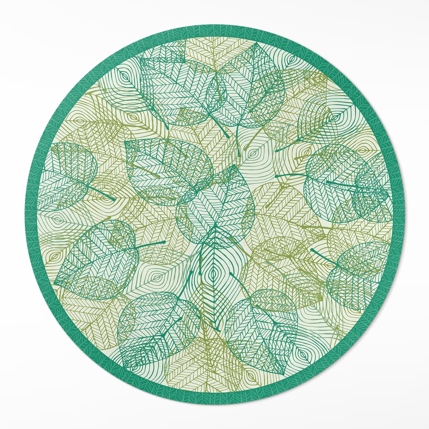 Tapis Vinyle ø60 cm Rond Motif Feuilles pour Sol de Cuisine