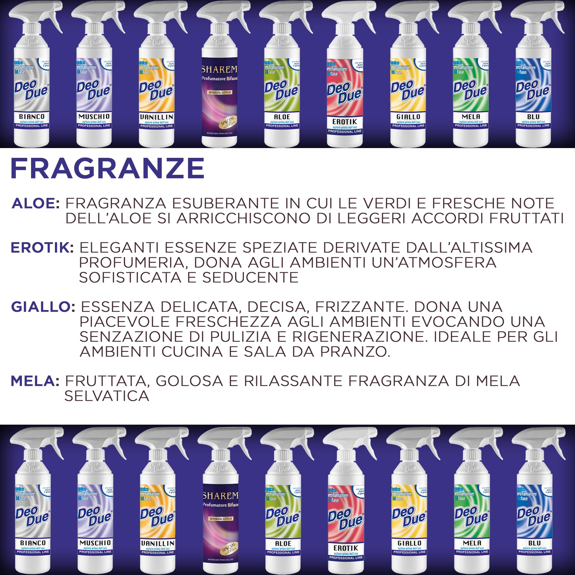 Cubex Professional | Set mit 6 Deo due Sharem, zweiphasiger Raumduft 500 ml von hoher Qualität für Innen, Außen und Reinigung, ideal für Vorhänge, Stoffe und Räume, die von Haustieren bewohnt werden