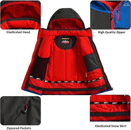Miniatura 5 de SMONTY Chaqueta de esquí para niños, abrigo con capucha para nieve, chaqueta cálida de invierno, rompevientos, para snowboard, con capucha