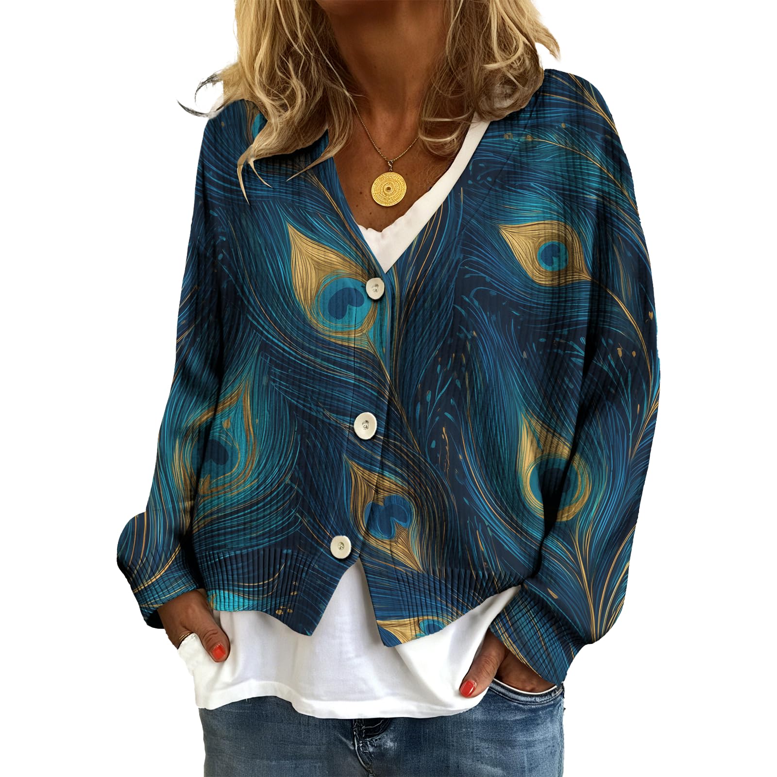 Women Boho Floral Cardigan Sweater Fall Fashion Graphic Button Sweater Casual Chunky Knitted Open Front Winter Cardigan