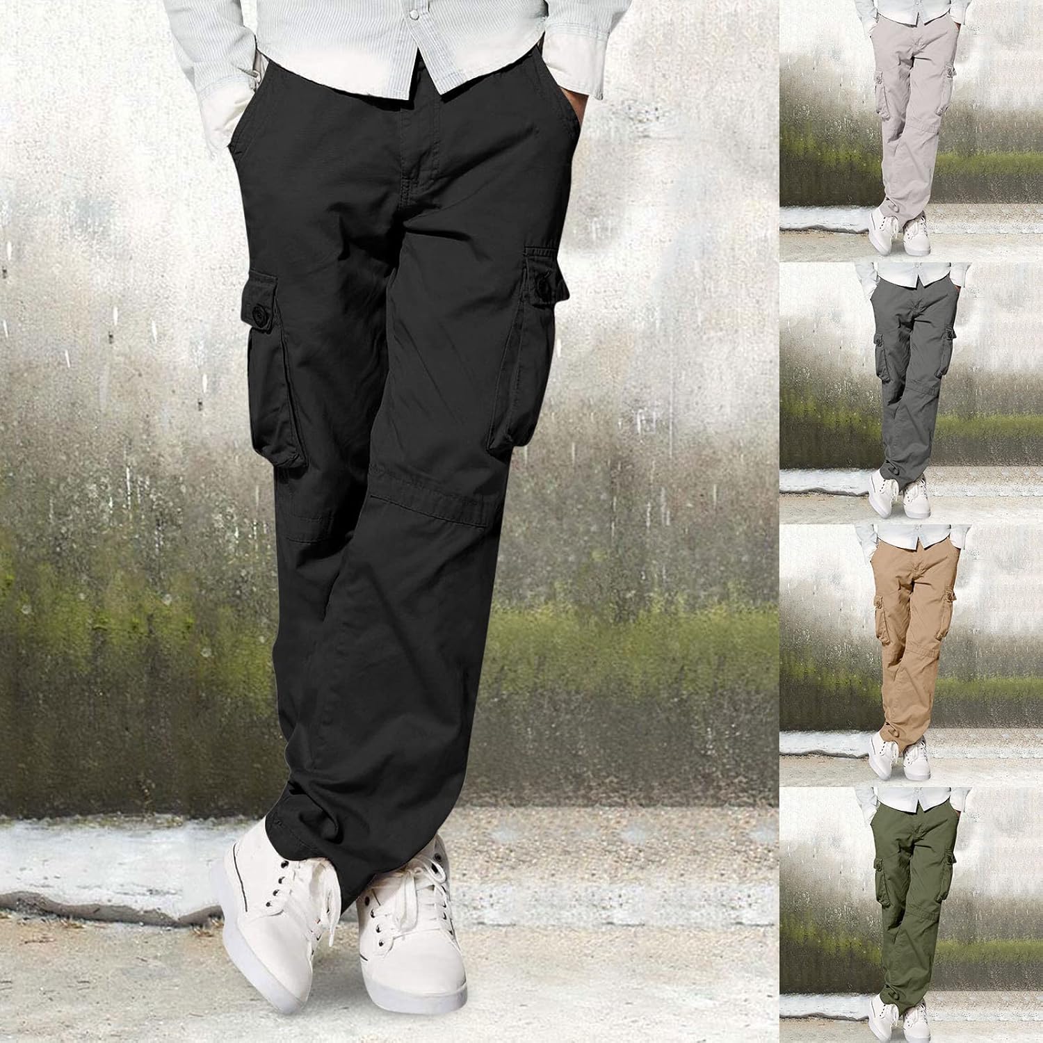 Mens Cargo Pants with Pockets Cotton Hiking Sweatpants Casual Athletic Jogger Sports Outdoor Trousers Relaxed Fit
