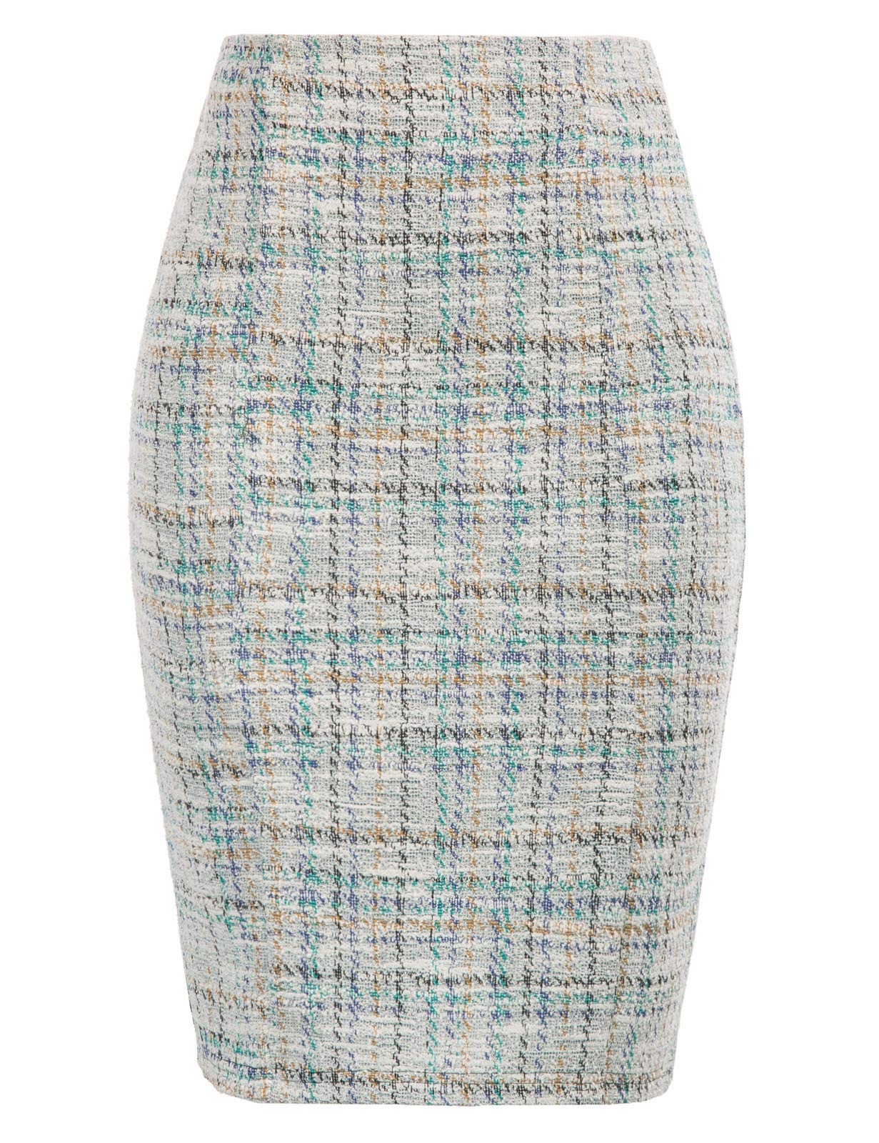 Kate Kasin Womens Knee Length Elastic Waist Stretchy Bodycon Business Tweed Pencil Skirt