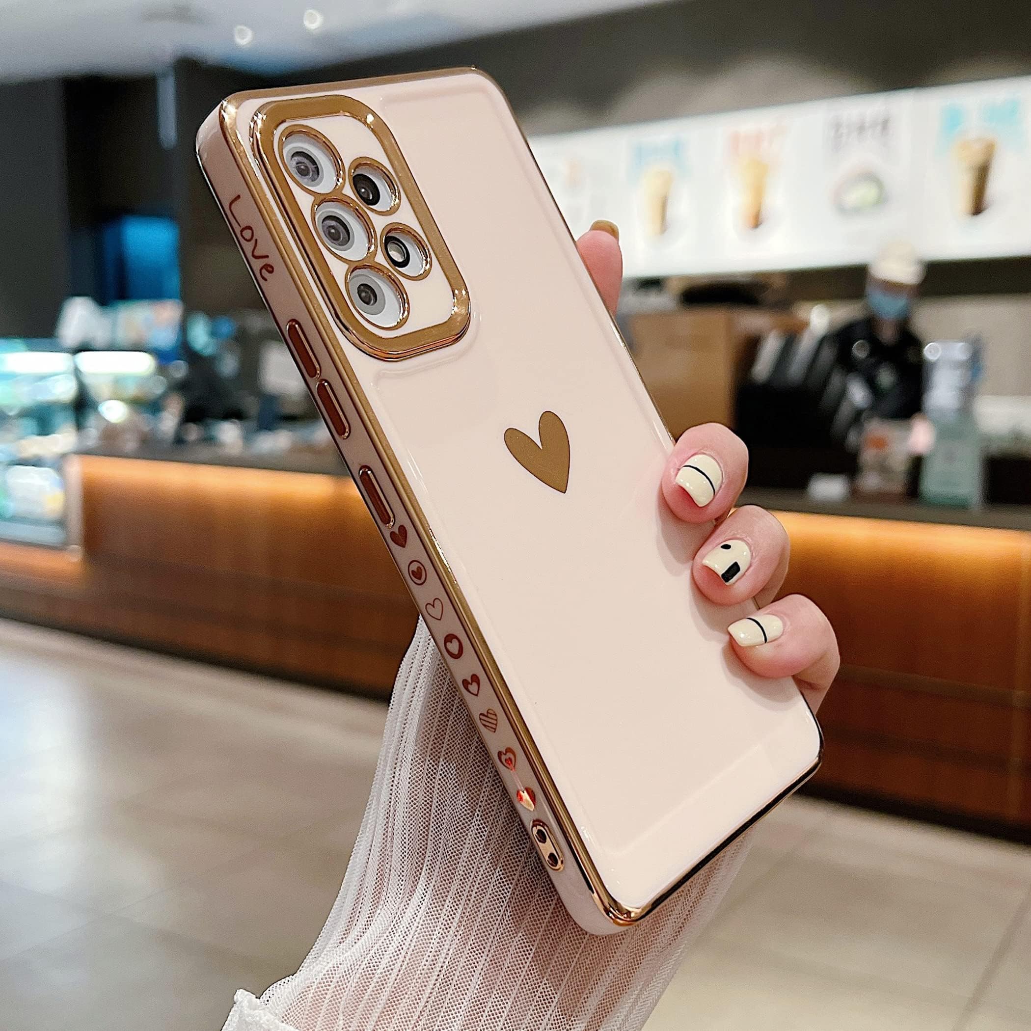 LSOUGUKCompatible with Samsung Galaxy A53 5G Case,Love Heart Pattern Electroplated Design Soft TPU Shockproof Protective Phone Case Full Camera Lens Protection Cover for Samsung Galaxy A53-Pink