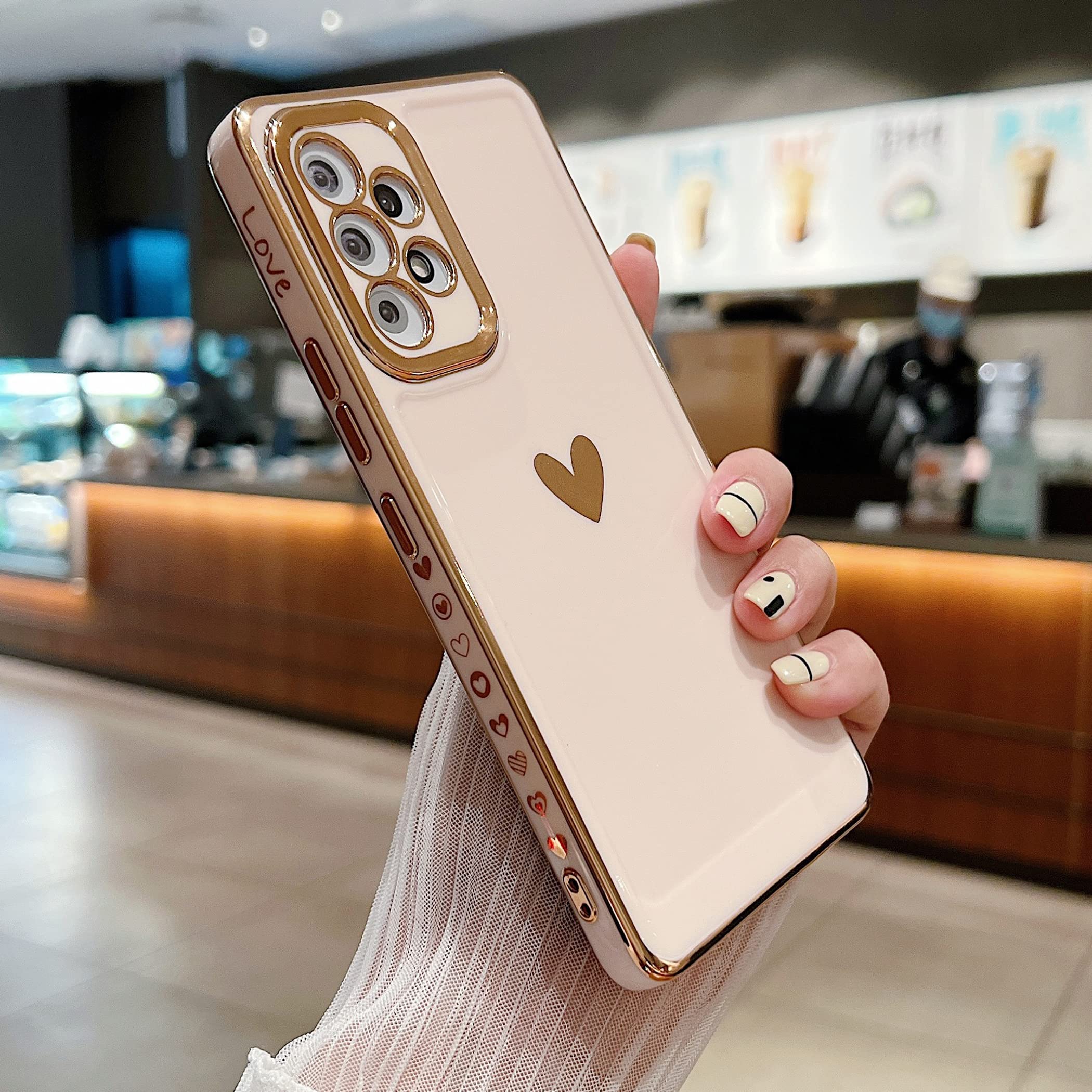 LSOUGUKCompatible with Samsung Galaxy A53 5G Case,Love Heart Pattern Electroplated Design Soft TPU Shockproof Protective Phone Case Full Camera Lens Protection Cover for Samsung Galaxy A53-Pink