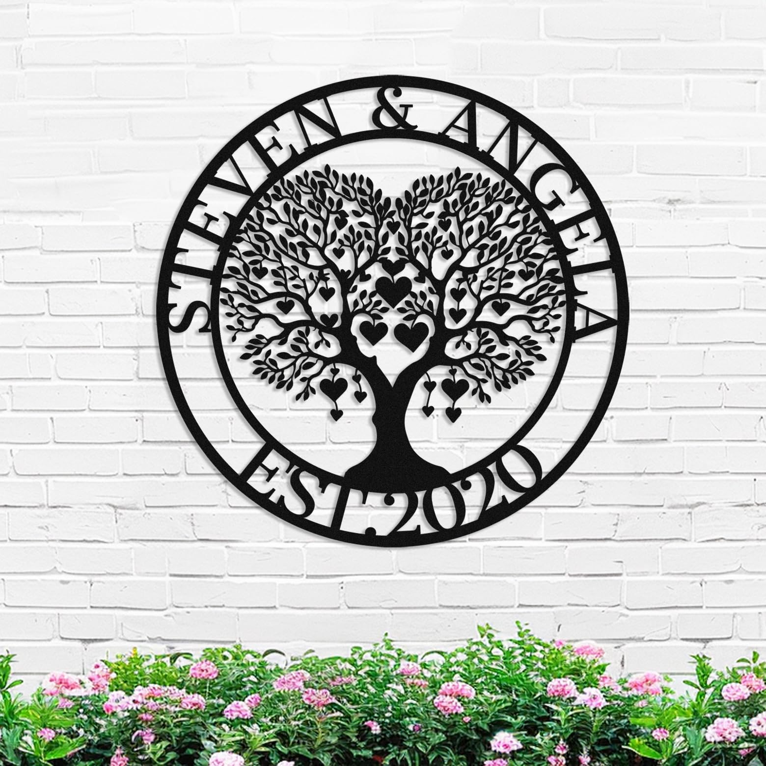 Adthyuxq Tree3 Personalized Family Tree Metal Name Sign For Couple Dad Mom, Custom Name Love Hearts Sign Housewarming Wedding Gift, Family Tree Wall Decor Sign Metal Wall Art, Customized Family Tree Last Name Sign