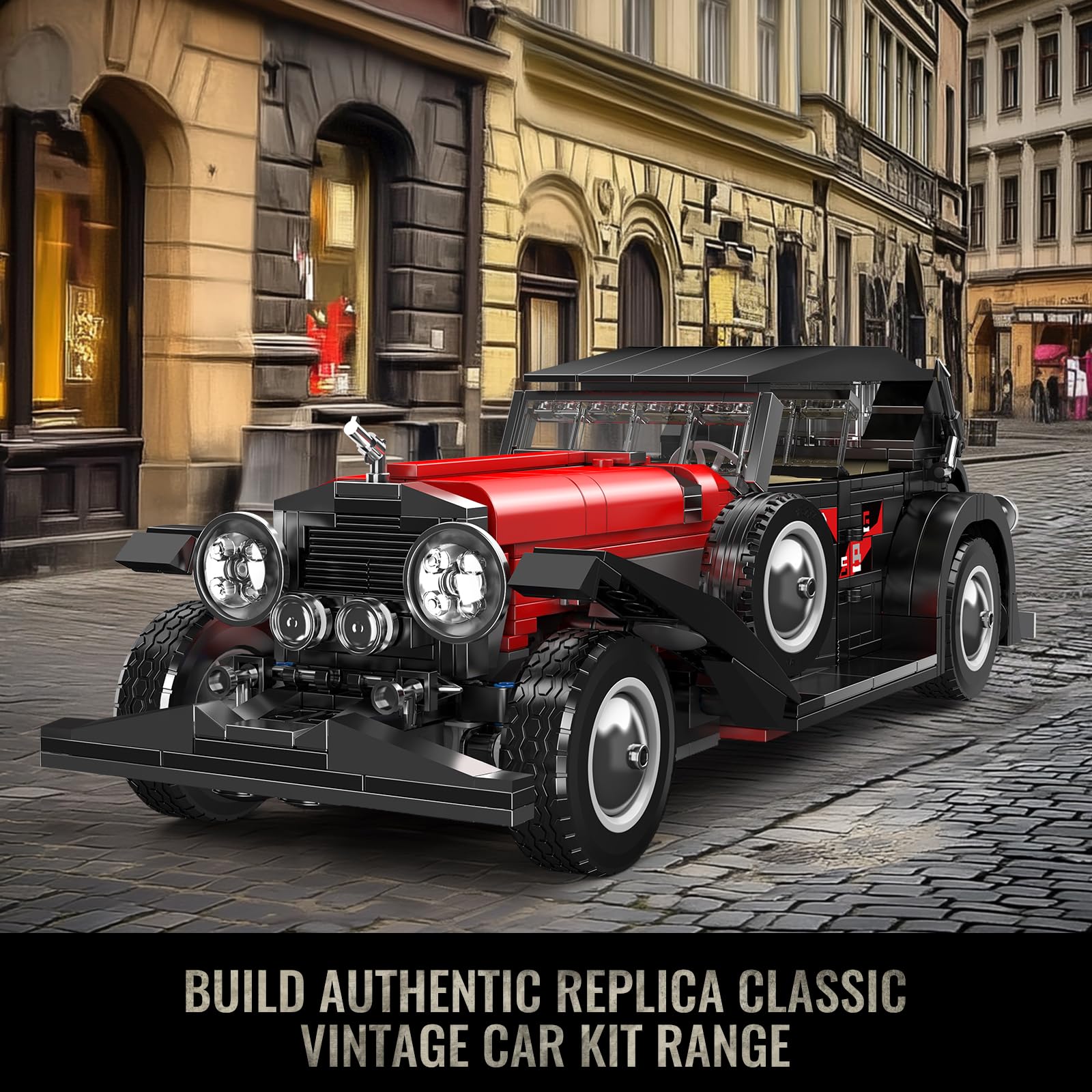 Mould King Oldtimer Modellauto Klemmbausteine Bausatz, 1308+ Teile, Klassisches Fahrzeug Sammlermodell, Statische Version – für Jugendliche ab 14 Jahren & Erwachsene