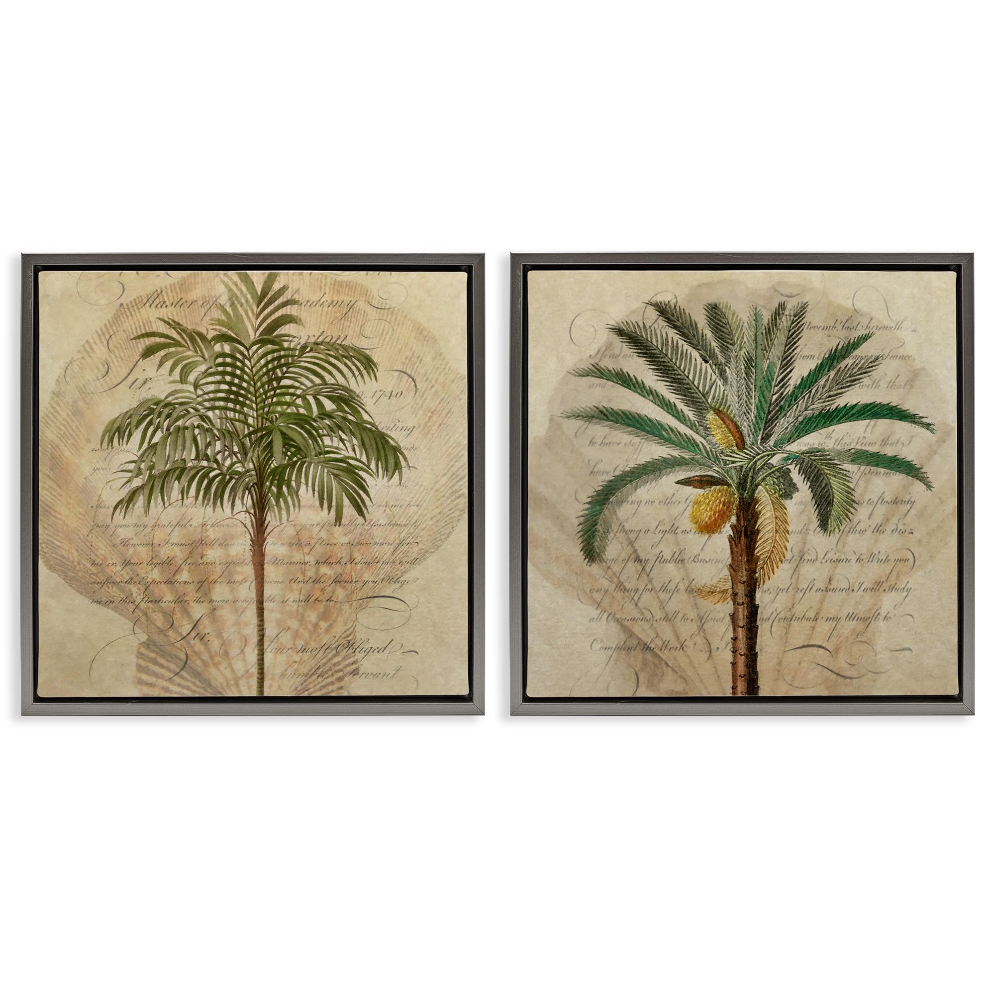 'Subdued Tropical Palms'| 2pc Floating Frame Art Set 2