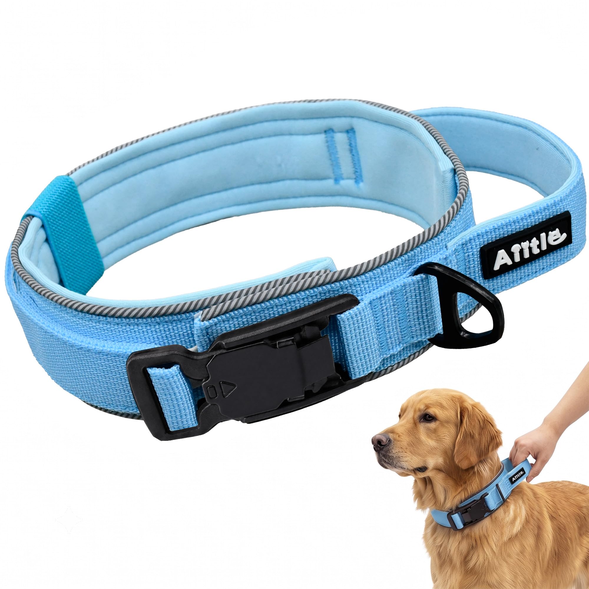 AIITLE Tactical Dog Collar with Magnetic Buckle for Large Dogs, Blue XL