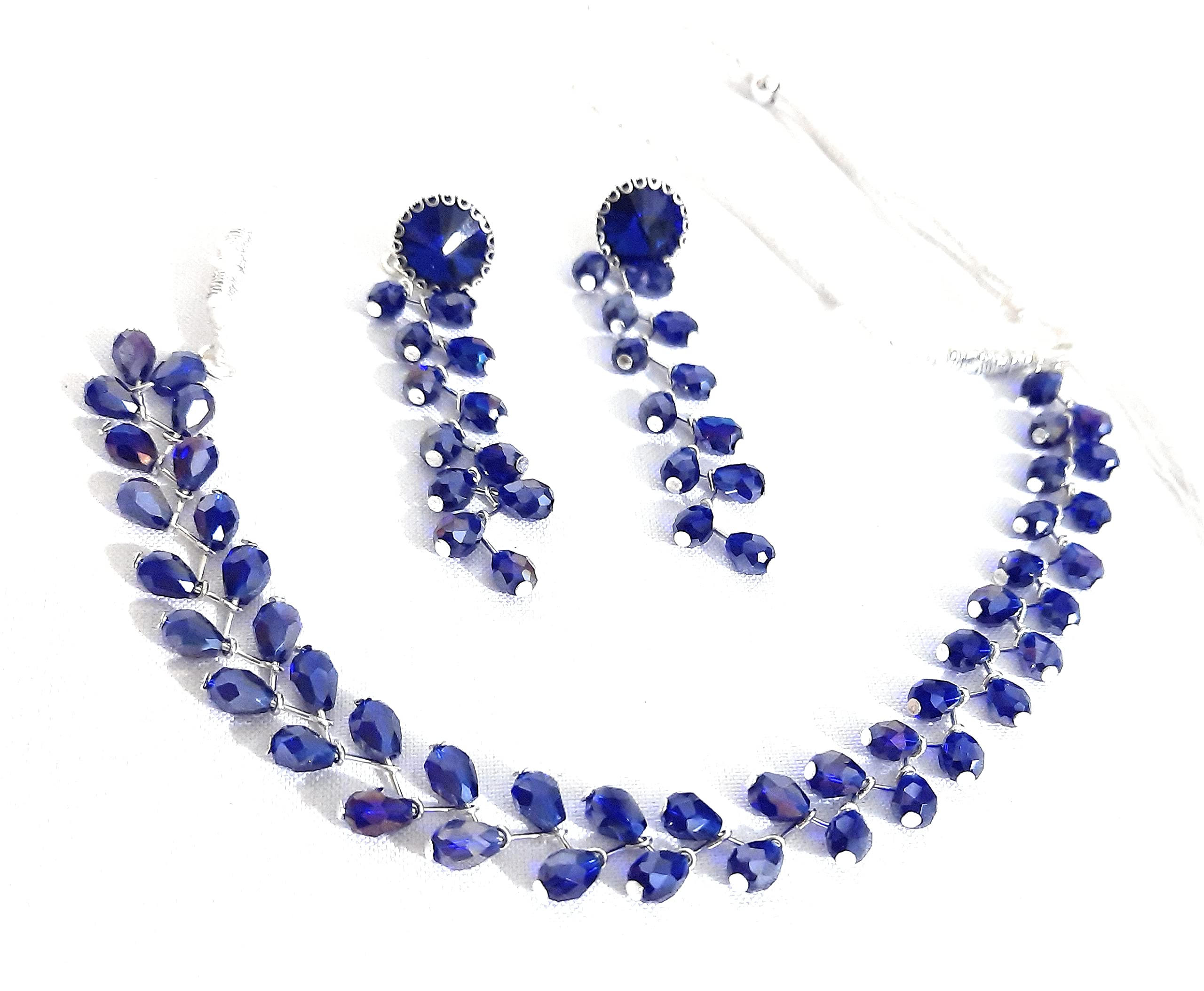 Grand Womens Jewellery Set Silver Plated Plain Leaf Type Choker (Navy Blue) (B098K5W5X9) Amazon Price History, Amazon Price Tracker