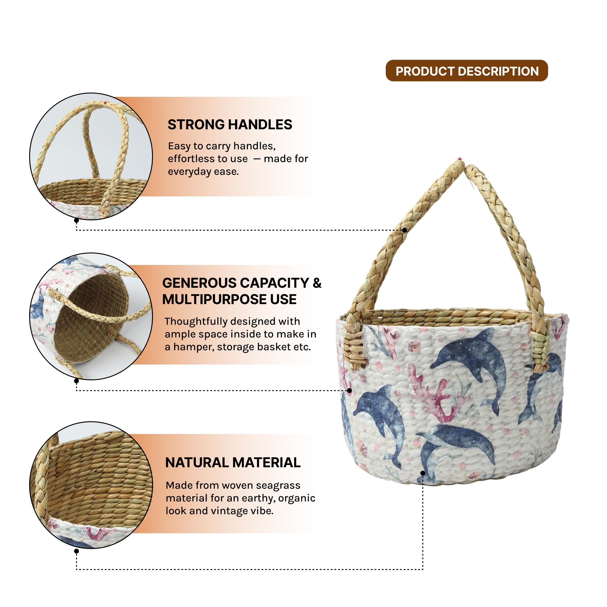 Habere India-All The Cultures Fabricating India Round Basket | Round Gift Hamper | Gift Hamper Baskets | Clothes Organizer | Baby Basket (Design 16 - Dia:21 x H:17 cm) 4