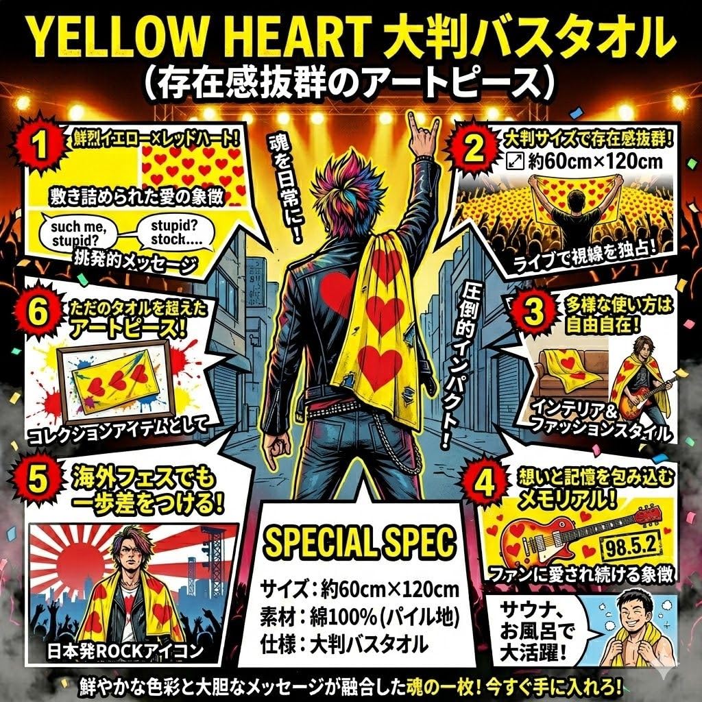 hide タオル 2枚セット Amazon｜hide（ヒデ）X JAPAN オフィシャルグッズ タオル Yellow Heart