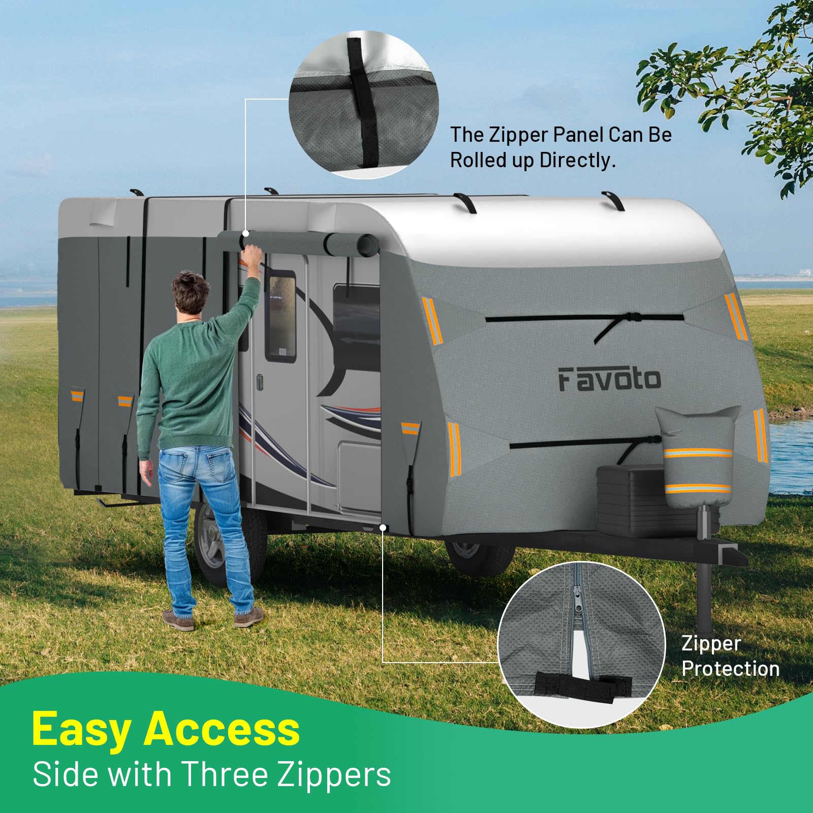 Favoto Copertura Camper Impermeabile Esterno - Telo Protettivo Per Roulotte Copri Veicolo Ricreativo 420D Oxford Tessuto Non Tessuto Traspirante Antivento Antipolvere UV 610x250x220cm