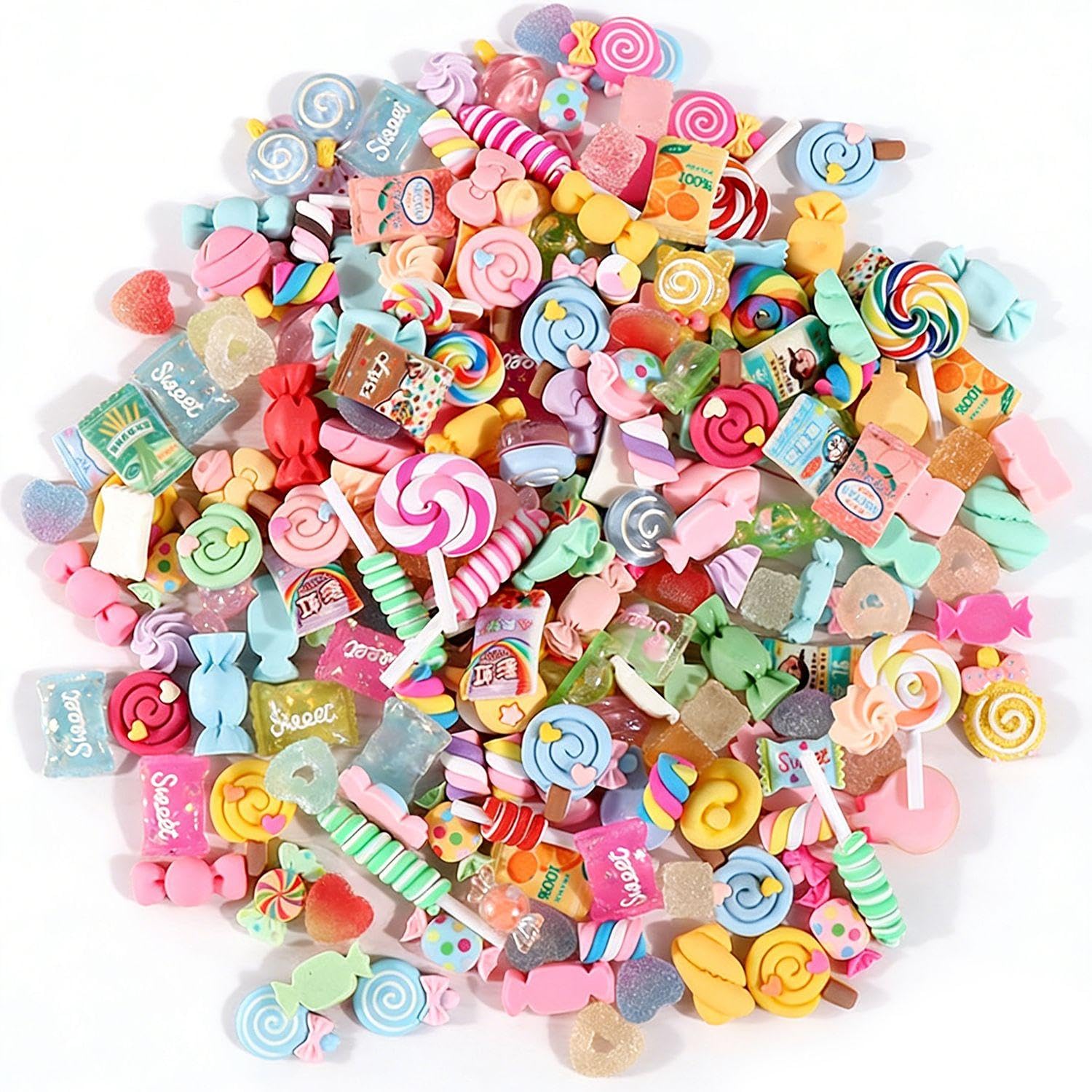 Eowvisn Color 100 Pieces Of Resin Candy Decorations, Cute Lollipop Decorations, Diy Handmade Material Packs, And Shapes.