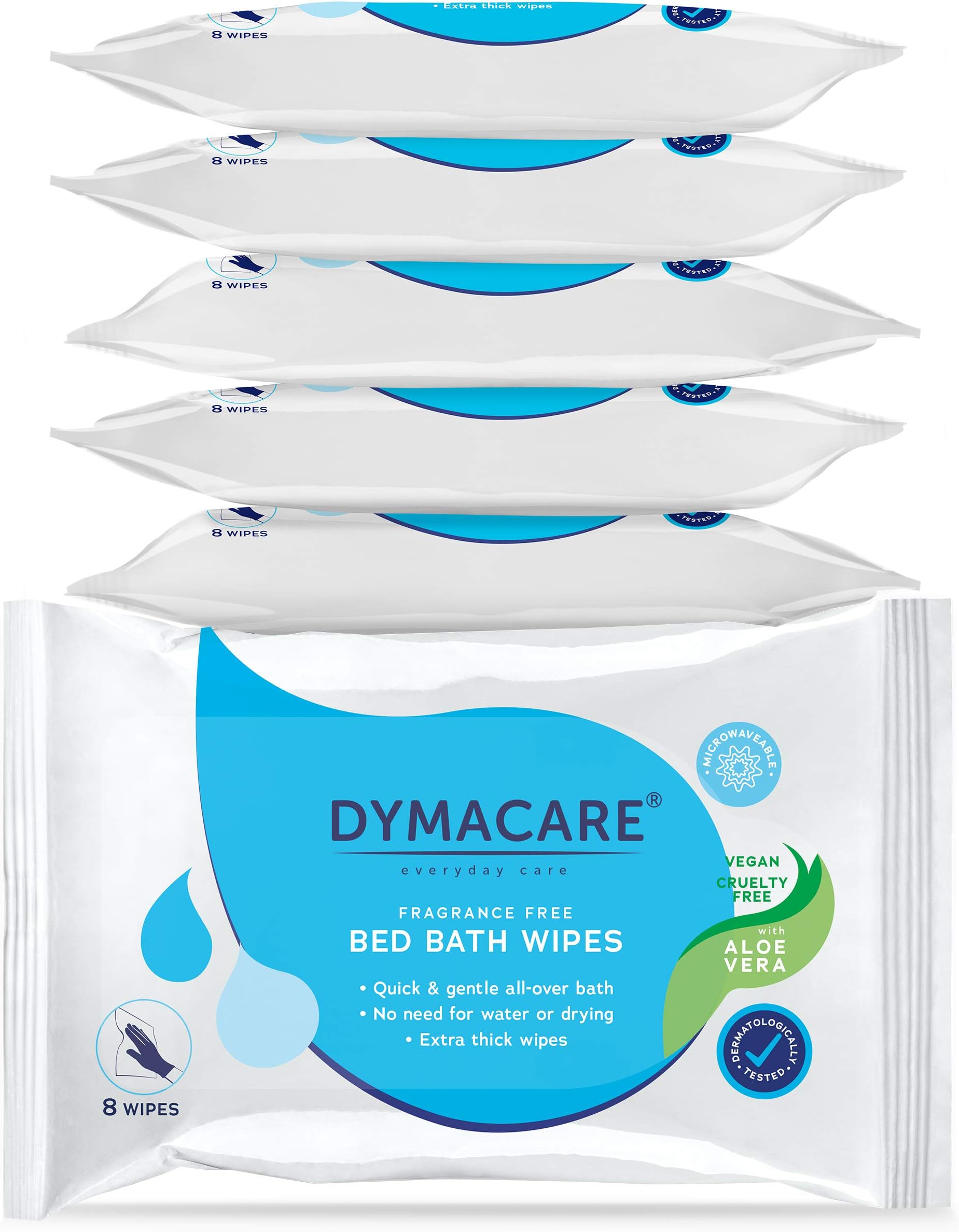 DymacareFragrance-Free Bed Bath Wipes | No Rinse Adult Wash Cloths with Aloe Vera - Rinse Free Cleansing Body Bath Wipes - Latex, Lanolin and Alcohol Free | 6 Packs (48 wipes in total)