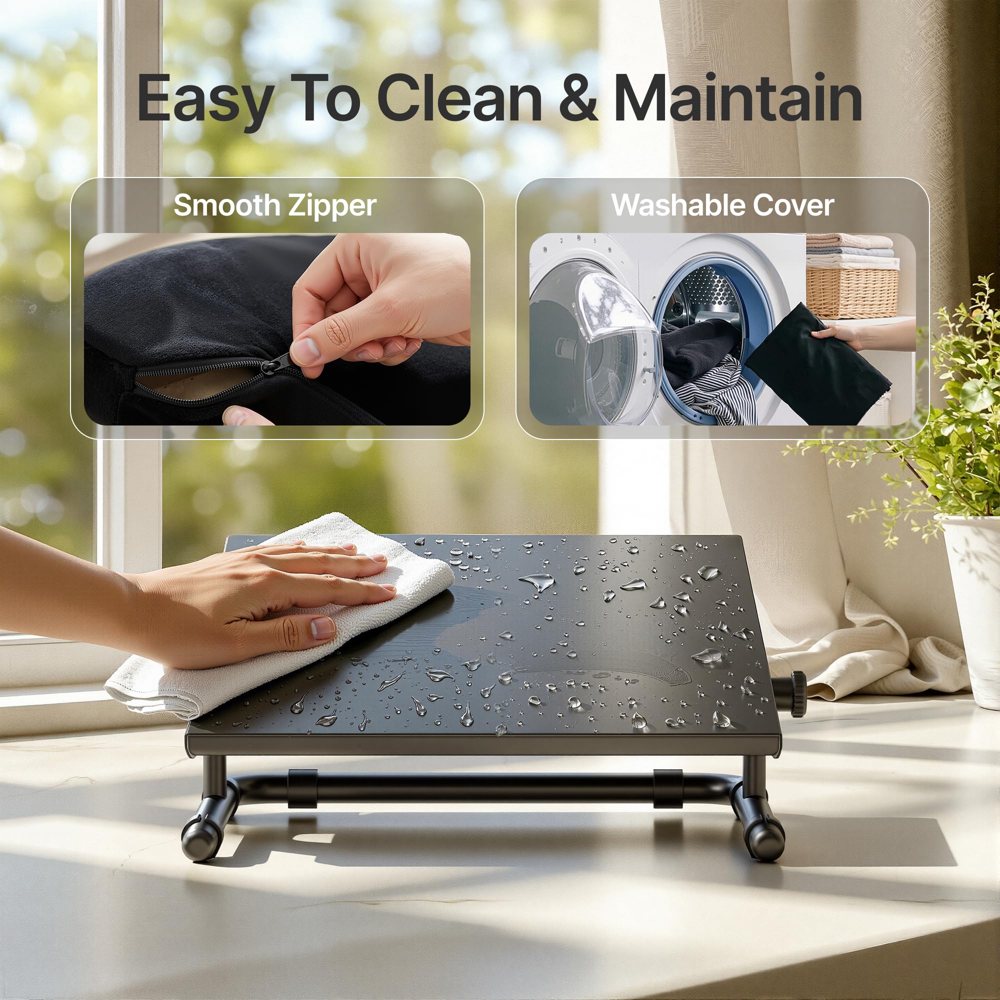 PEGZONE Ergonomischer Fußständer unter Schreibtisch, verstellbarer Fußständer mit abnehmbarem Memory Foam und rutschfestem Stahlbasis, waschbares Gehäuse, für Heimarbeit und Studium, Schwarz