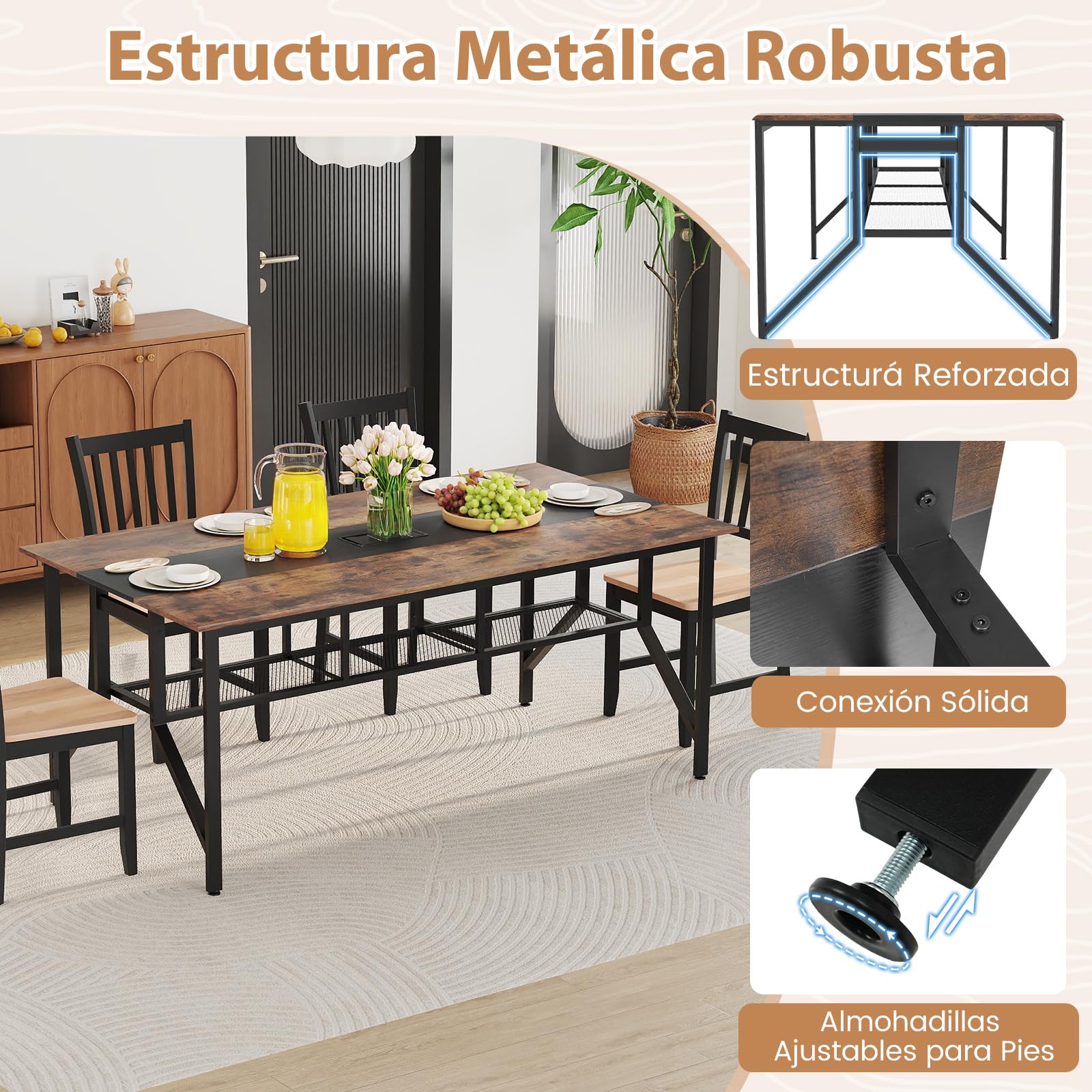 GYMAX Mesa de Conferencias, Mesa de Reuniones Industrial para 6-8 Personas con Estante de Almacenamiento, Caja de Gestión de Cables, Escritorio Rectangular para Oficina Sala, 180 x 96 x 76 cm