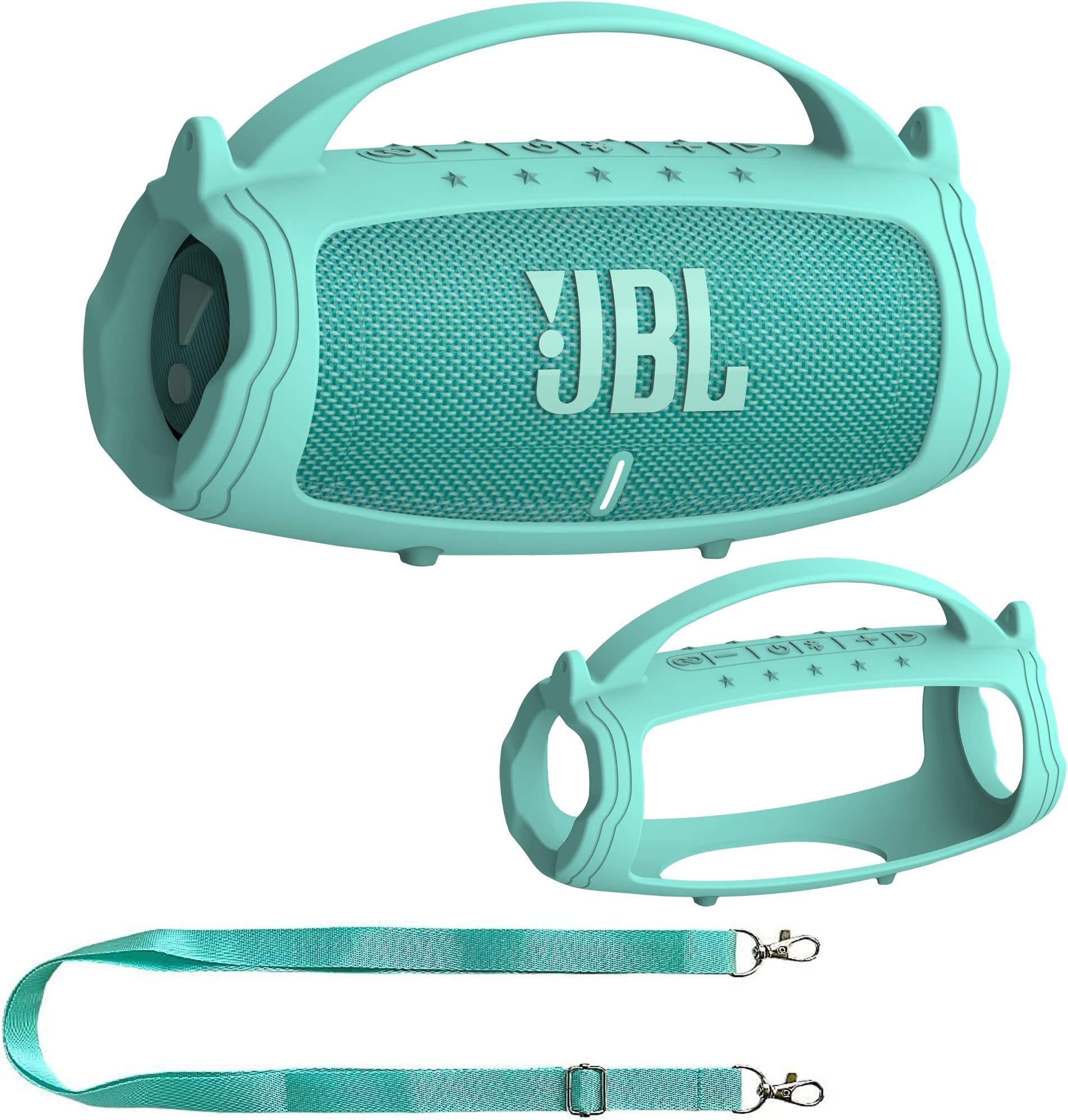 JCHPINE Silicone Cover Case for JBL Charge 5 Portable Bluetooth Speaker, Protective Skin Holder for JBL Charge 5 Speaker Accessories (Teal Case, NOT Fit Wi-Fi Version)
