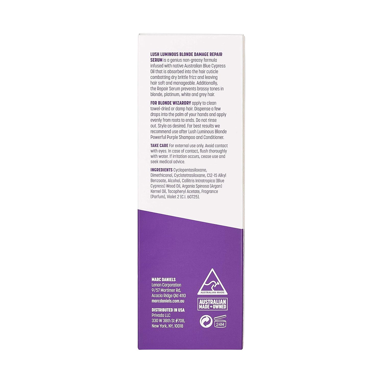 Purple Hair Repair Serum Treatment. Neutralize Brassy Yellow Tones, Detangle & Defreeze. For Blonde, Color Treated, Gray Hair. Blue Cypress and Moroccan Argan Oil