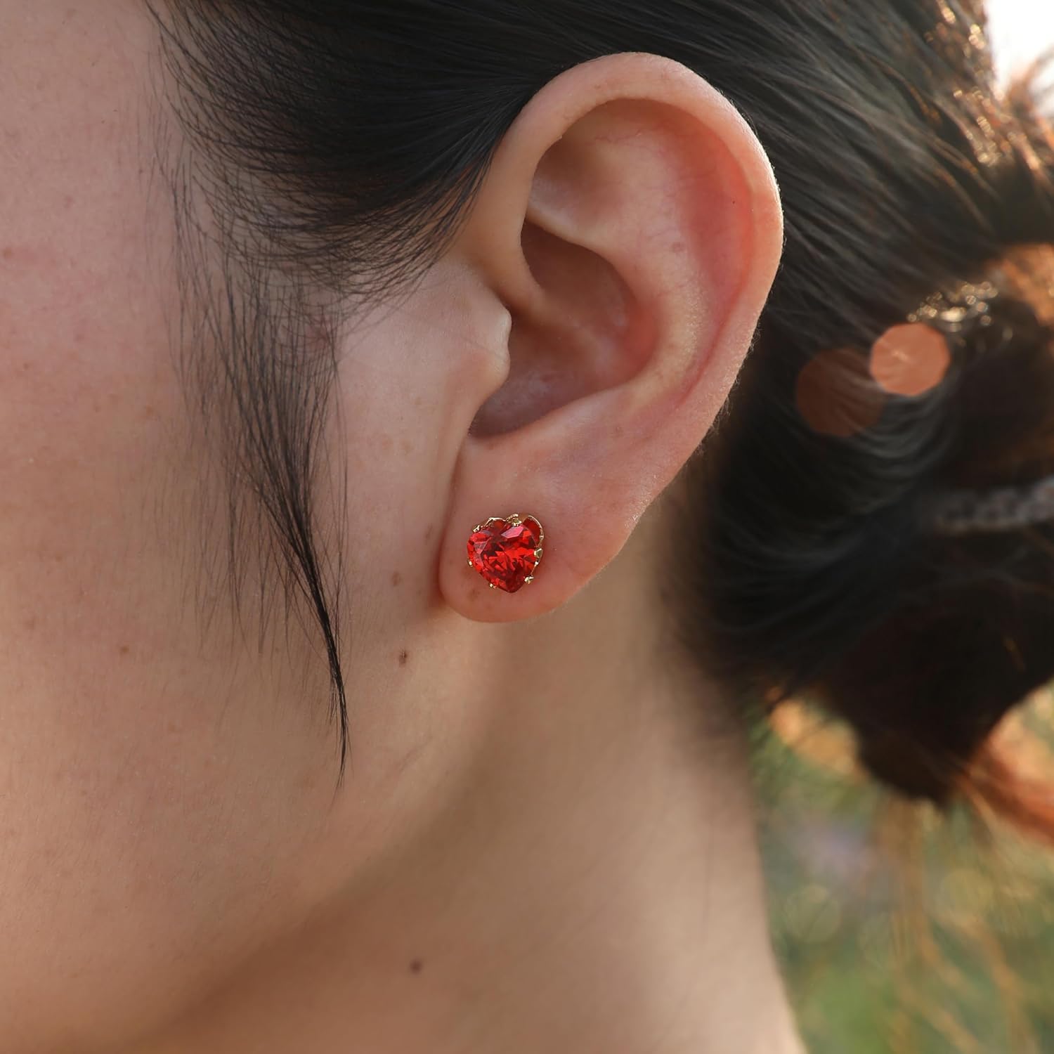 8mm Heart-Cut Birthstone Stud Earrings for Women – 18K Gold Plated Hypoallergenic Cubic Zirconia Earrings, Nickel Free, 12 Months Colors, Everyday Jewelry, Gift for Her, Bridal, Birthday, Christmas - Image 4