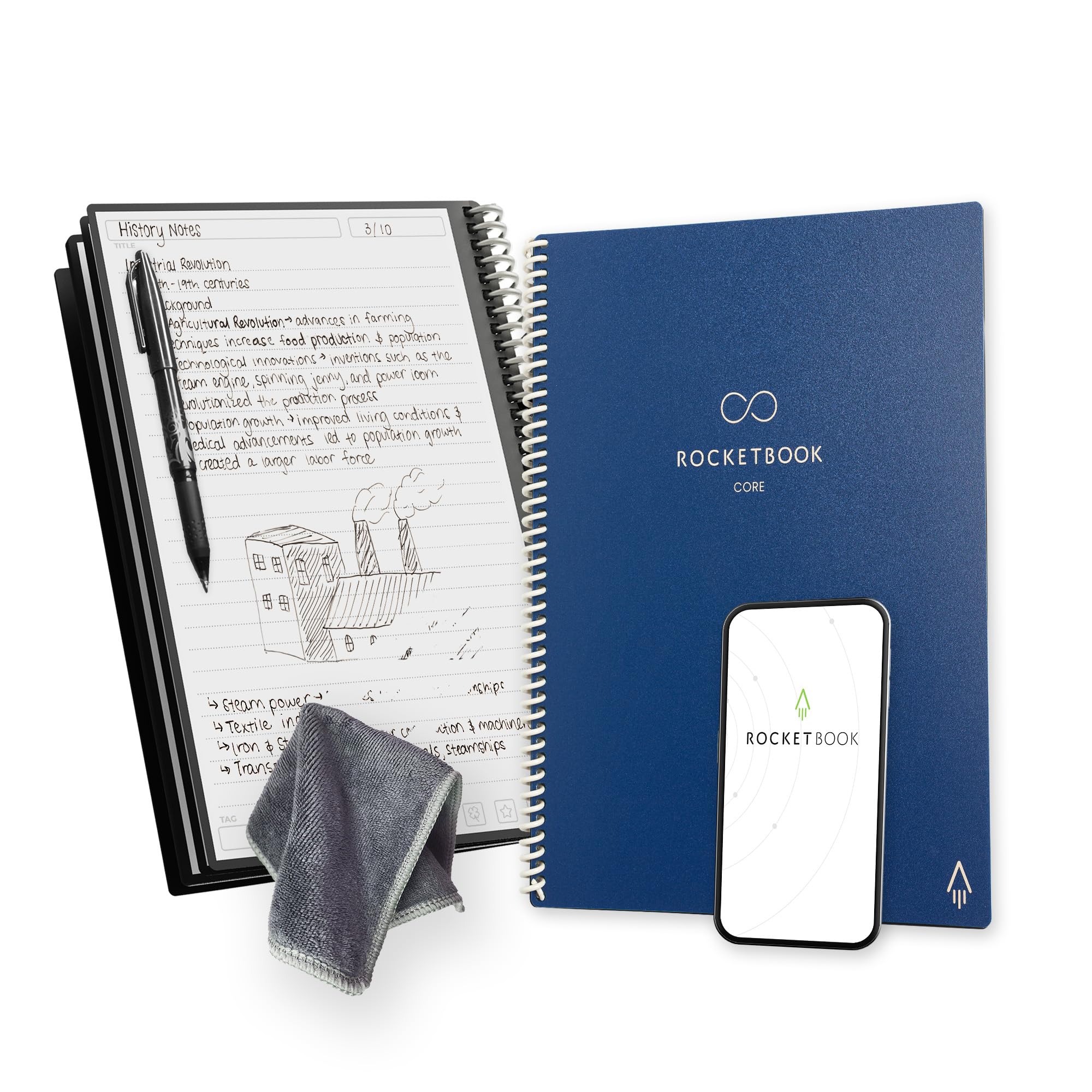Rocketbook Smart Reusable Notebook - Lined Eco-Friendly Notebook with 1 Pilot Frixion Pen &amp; 1 Microfiber Cloth Included- Midnight Blue Cover, Letter Size (8.5" x 11") : Amazon.ca: Office Products