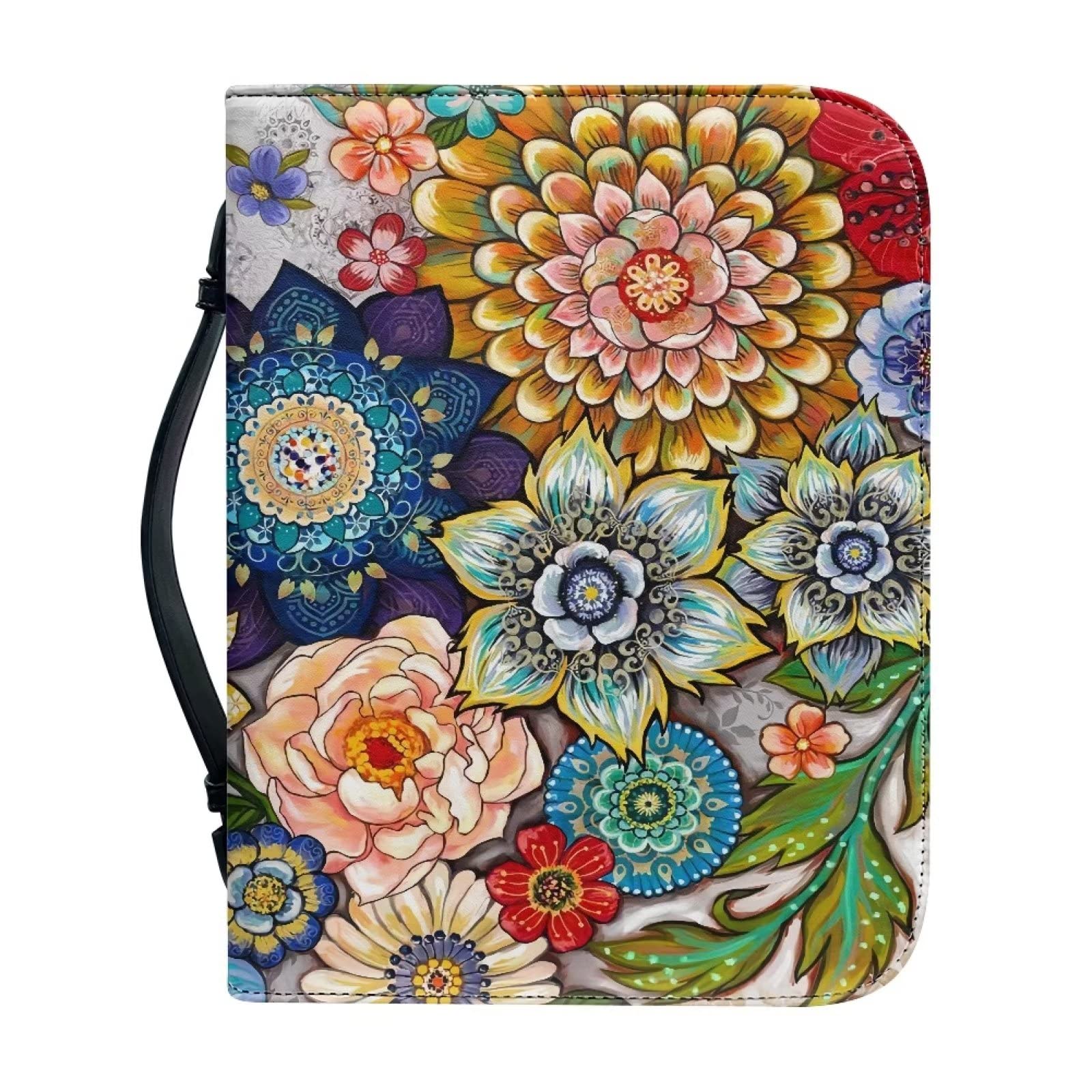 Talayituse Personalized Faux Leather Bible Cover for Men Women Christian Bible Case with Handle Carrying Book Case Bible Bag, Boho Floral Blossoms, XL — image 1