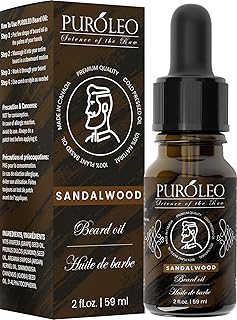 PUROLEO Sandalwood Beard Oil 2oz/59ml (Made In Canada)- All-Natural Formula with Argan Oil, Jojoba Oil, and Vitamins for Nourishing and Enhancing Your Beard - Ideal for Beard Care, Grooming, and Styling - Complete Men's Skincare Kit with Face Wash, Beard Balm, Conditioner, Wax, and Dye - Premium Glass Dropper and Amber Glass Bottle - Large Size for Long-Lasting Use - Made in Canada with a Focus on Quality and Luxury Grooming