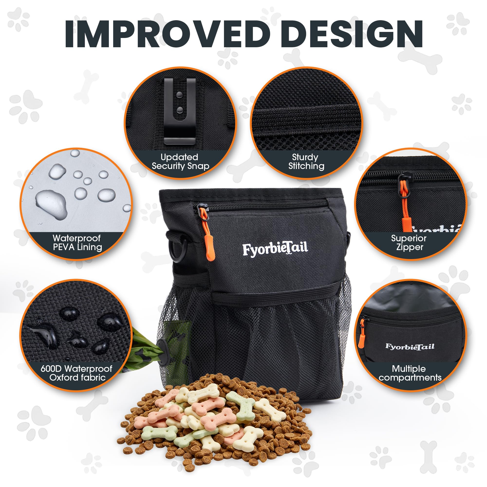 Dog Treat Pouch, 4 Cup Waterproof Dog Training Bag, Hands-Free 3 Ways to Wear, Magnetic Closure, Multi-Pocket, with 2 Rolls Poop Bags (Black) - image 2