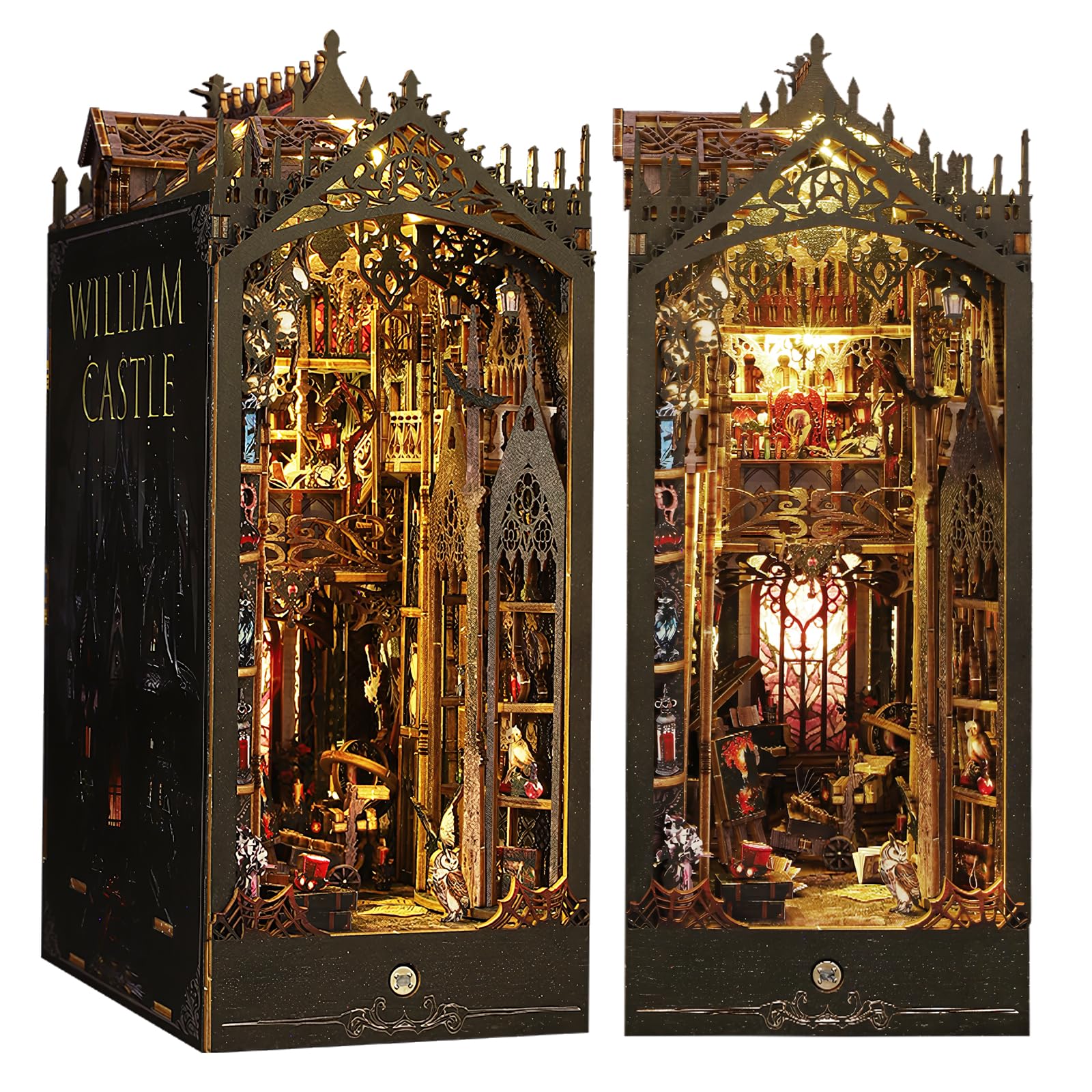 hzuisst Book Nook, DIY Miniature House de Madera, Book Nook Libreria con Luz con Sensor LED, DIY Book Nook Kit Maquetas para Adolescentes Construir